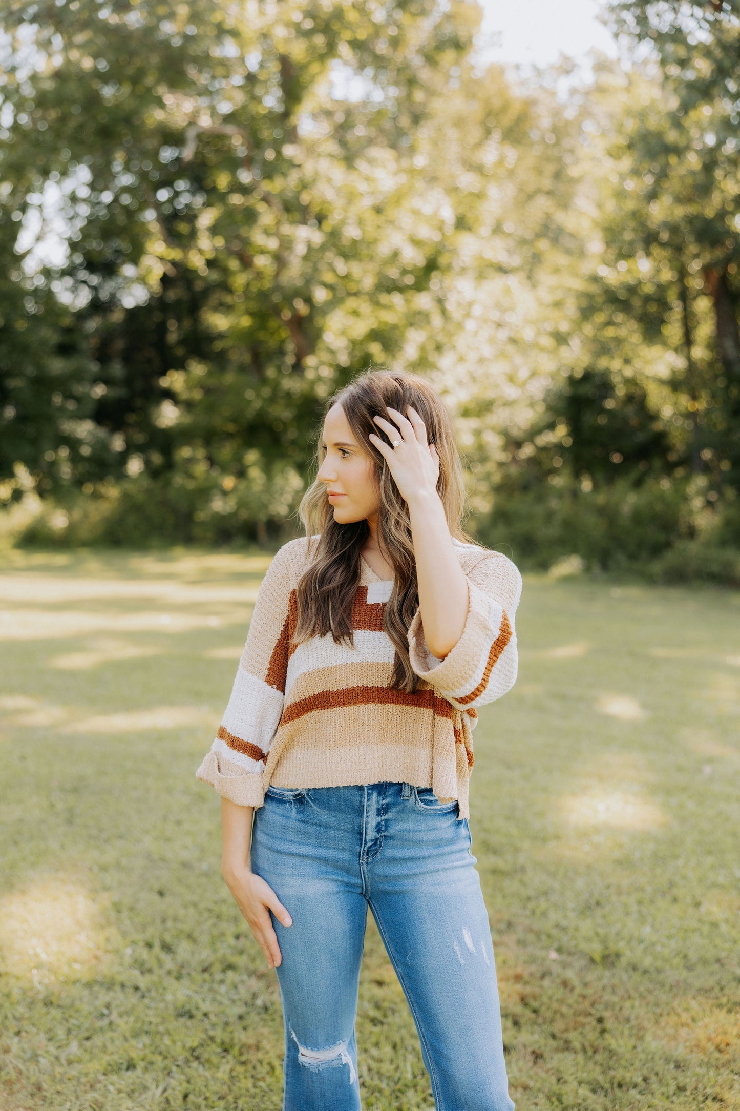 Brown Stripe Knit Top