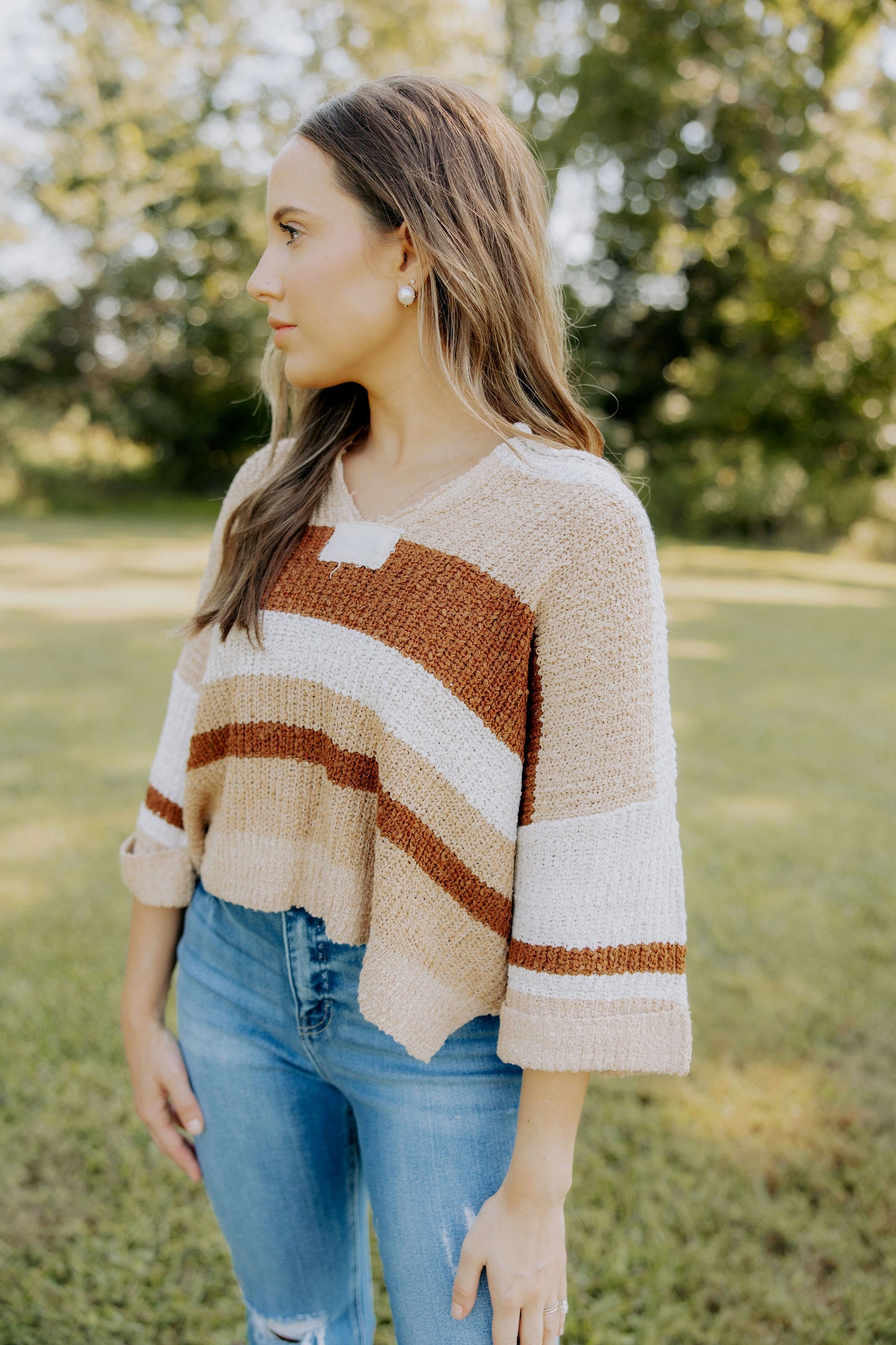Brown Stripe Knit Top
