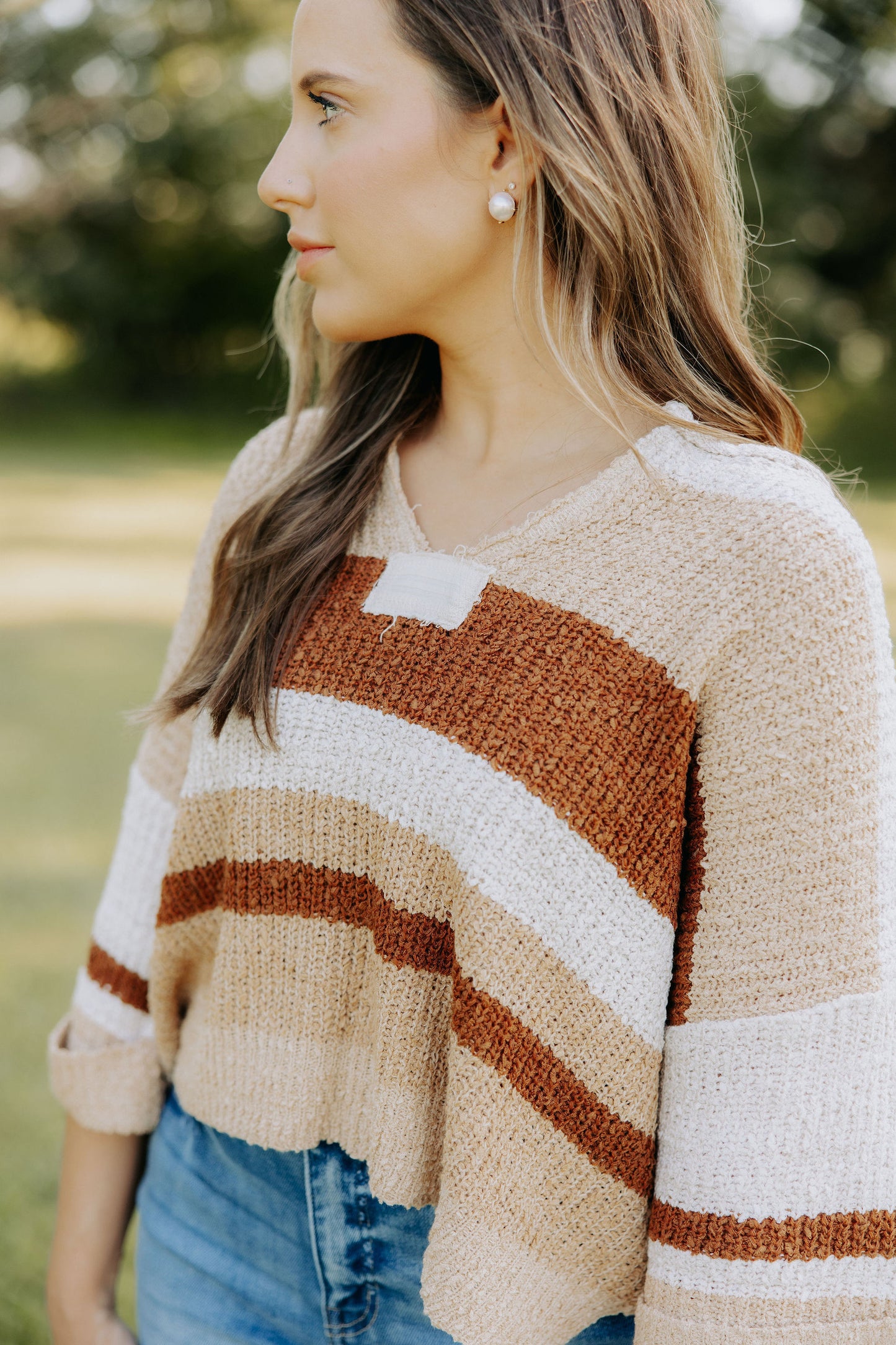 Brown Stripe Knit Top