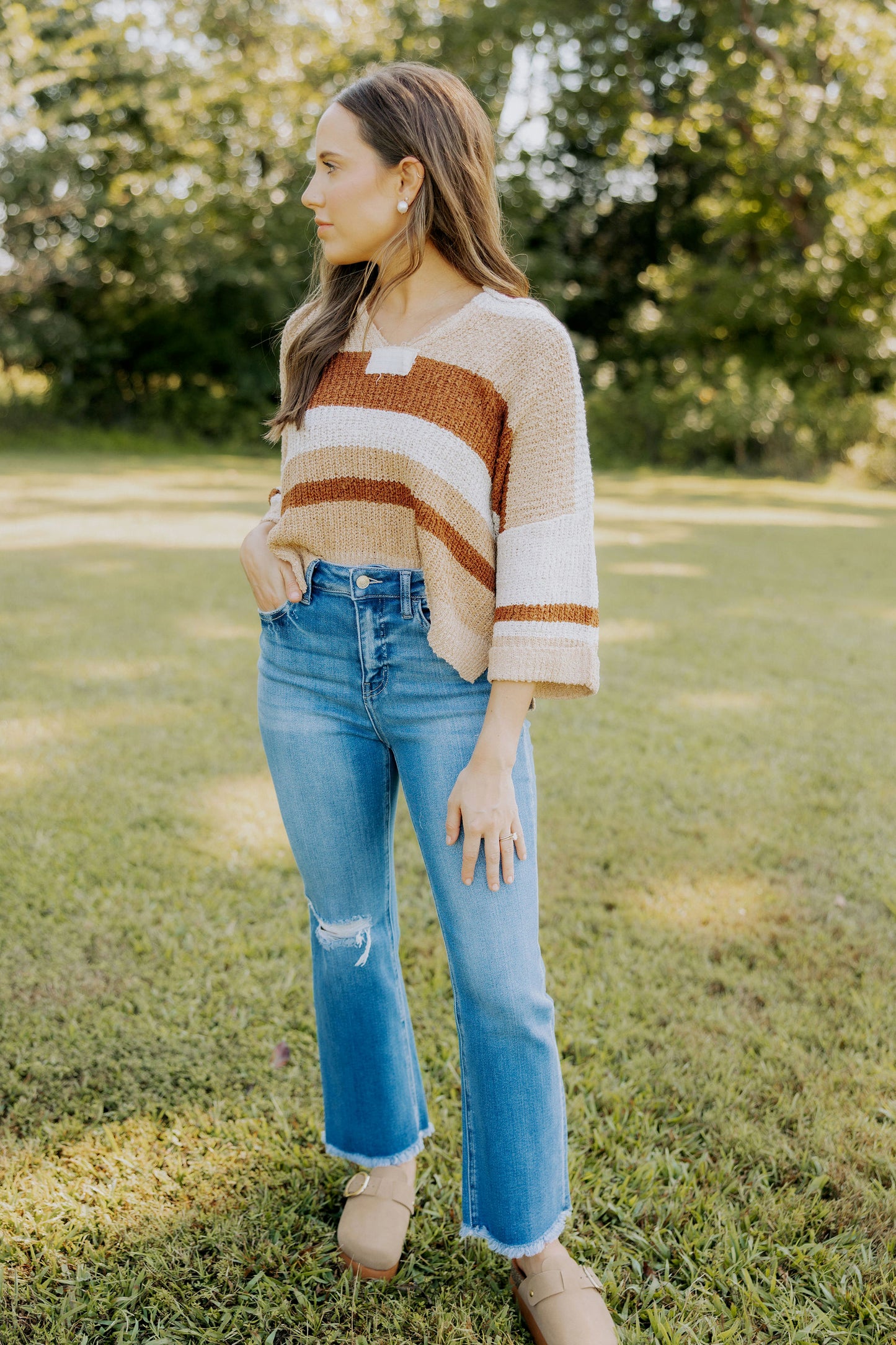 Brown Stripe Knit Top