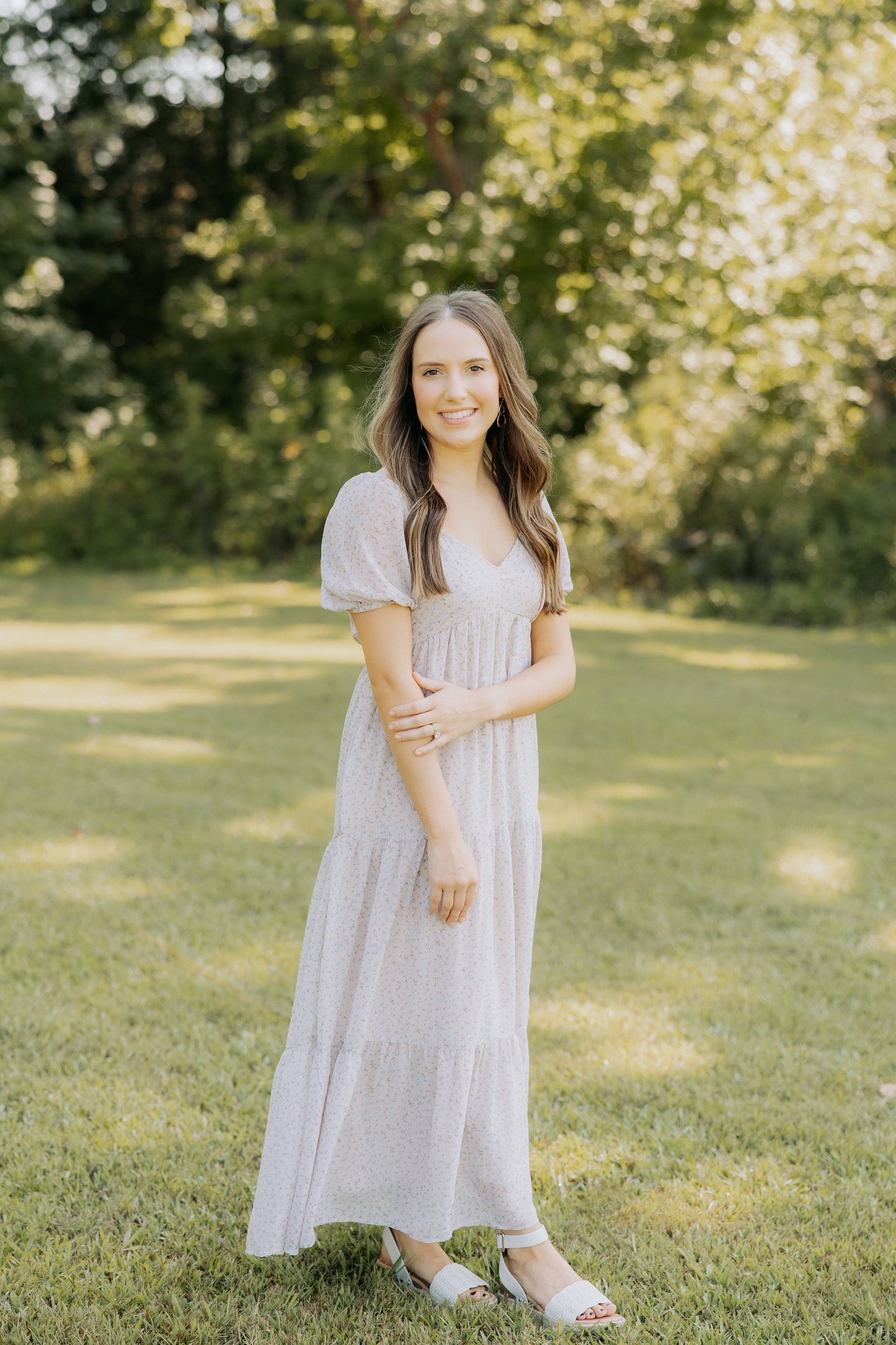 Light Taupe Floral Maxi Dress