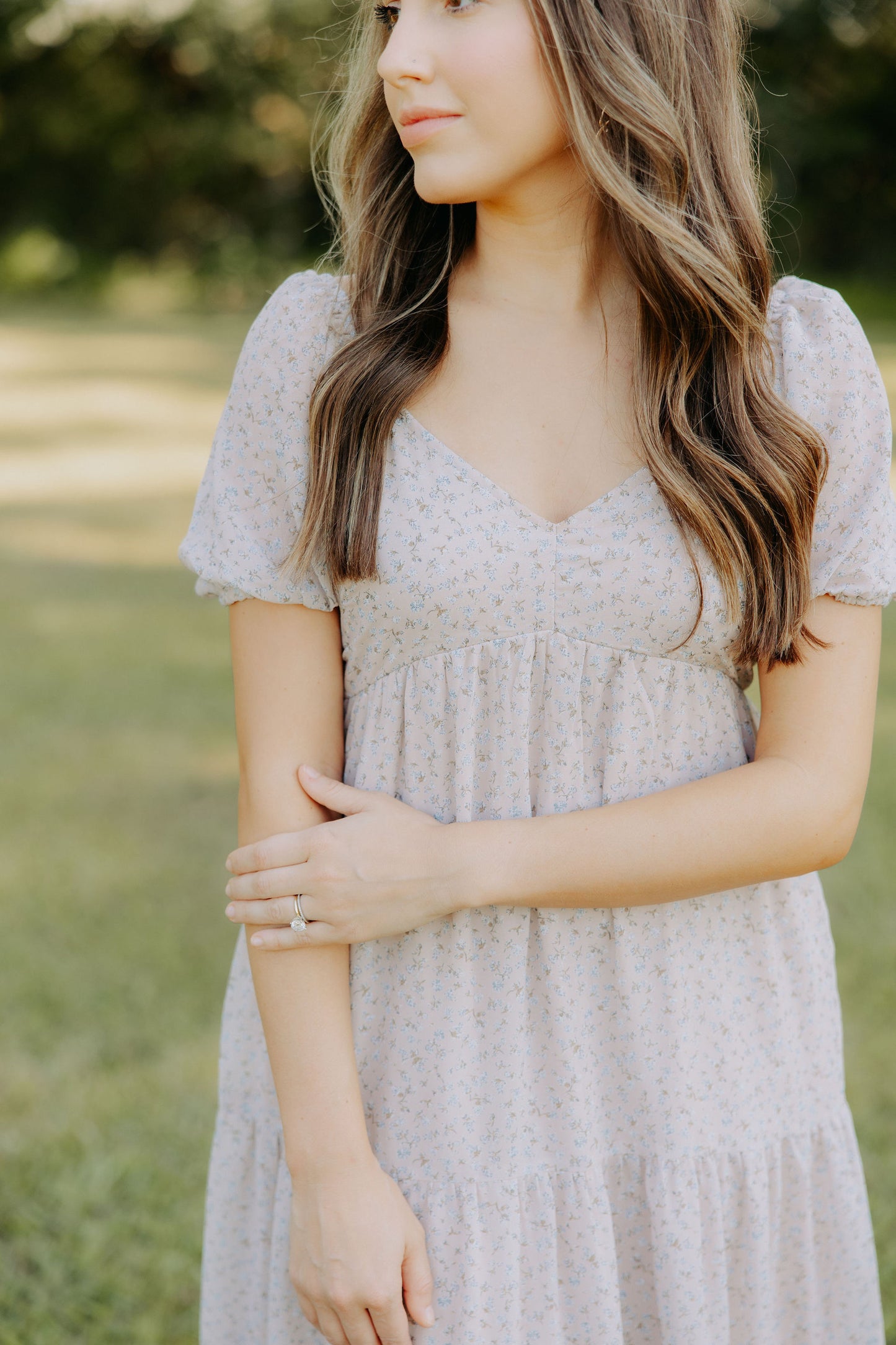 Light Taupe Floral Maxi Dress