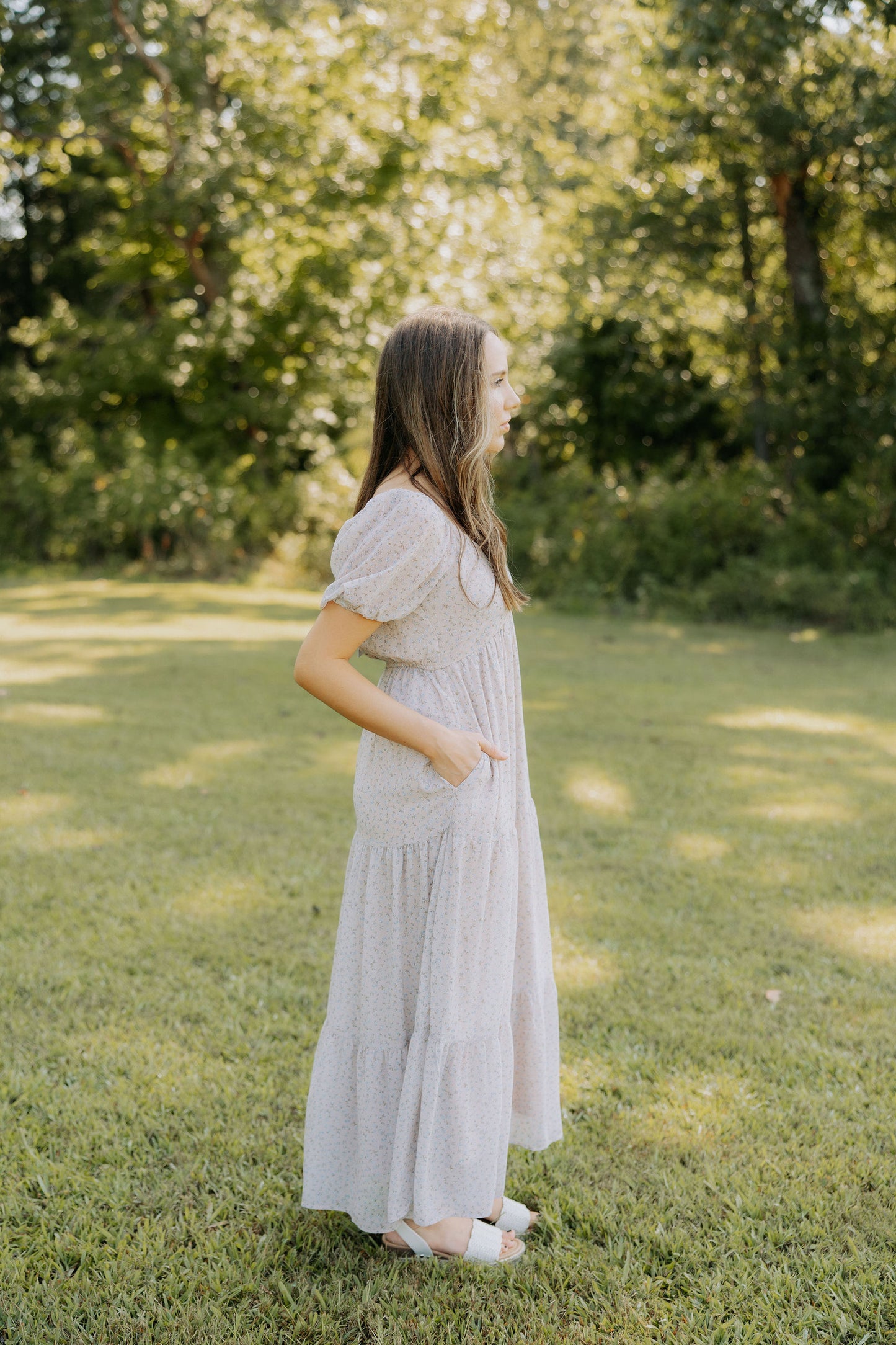 Light Taupe Floral Maxi Dress