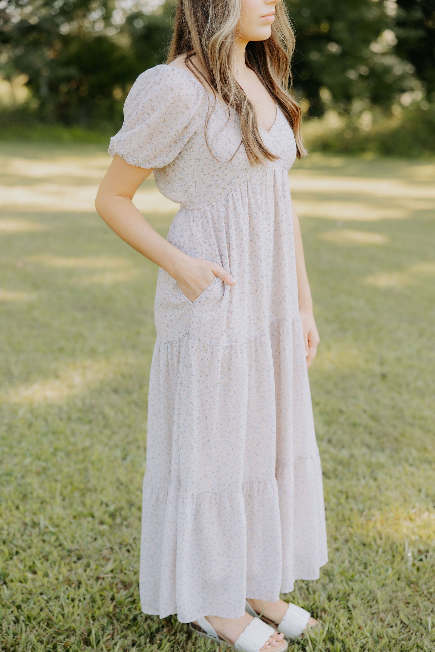 Light Taupe Floral Maxi Dress