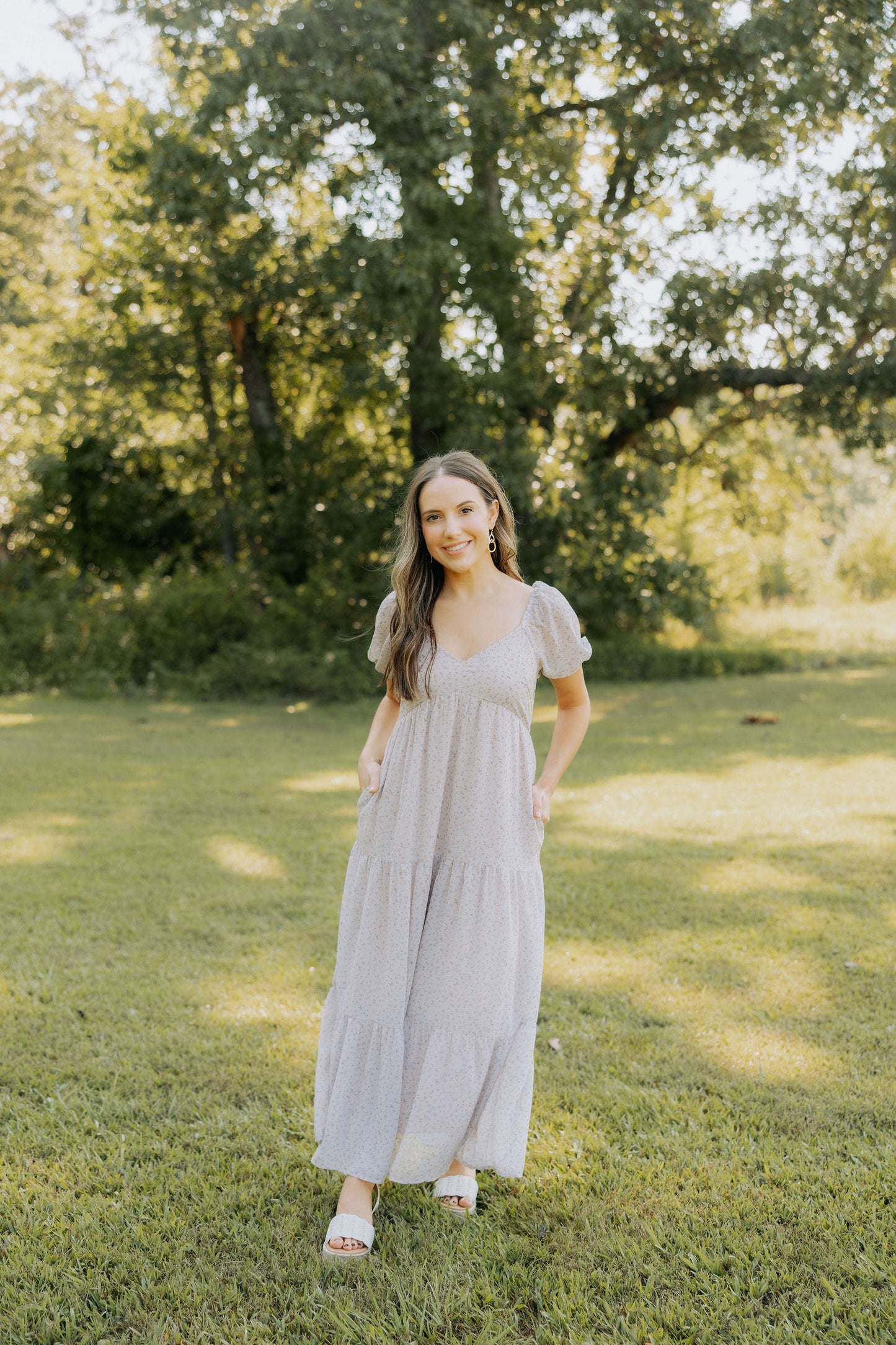 Light Taupe Floral Maxi Dress