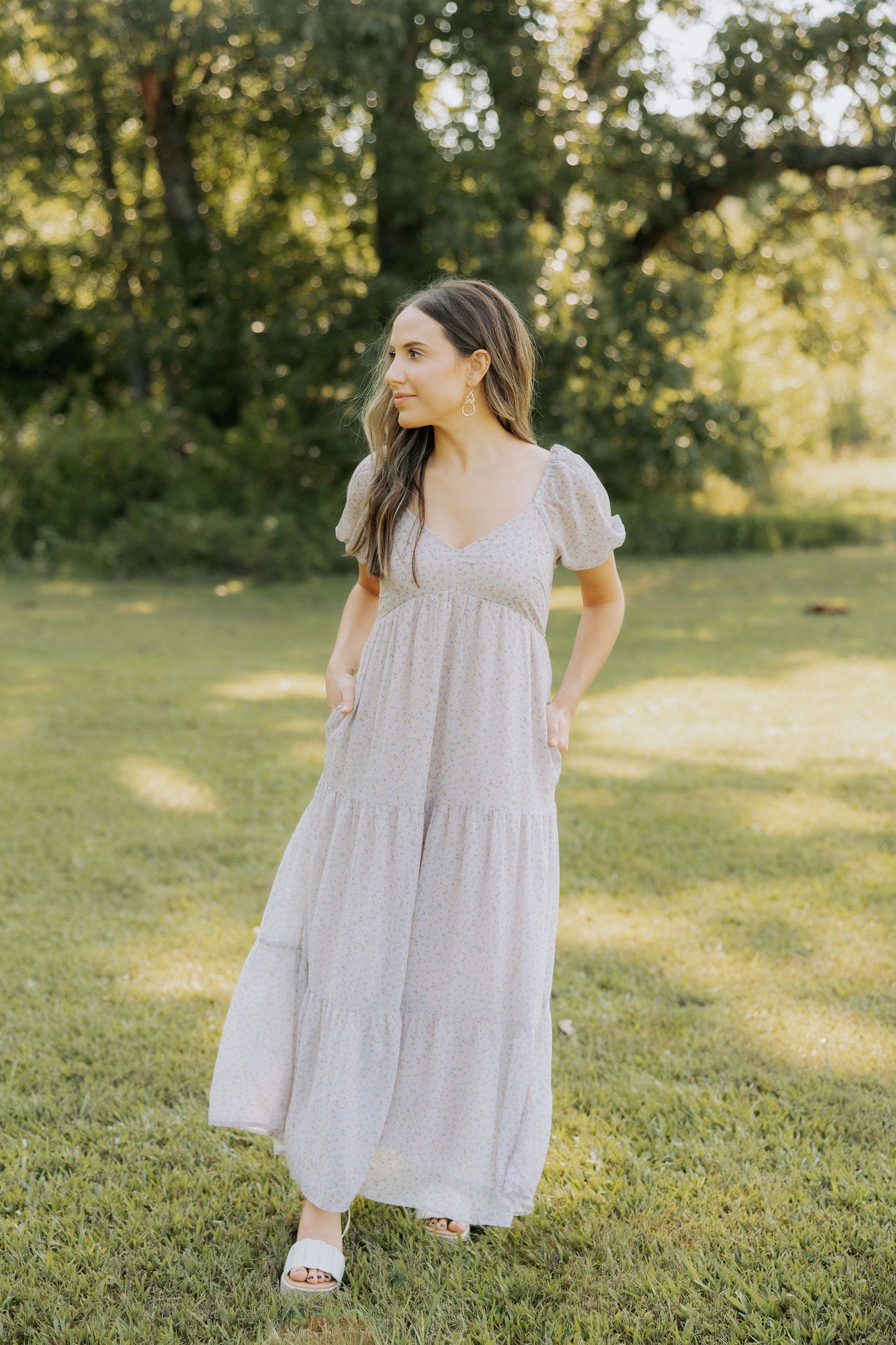 Light Taupe Floral Maxi Dress