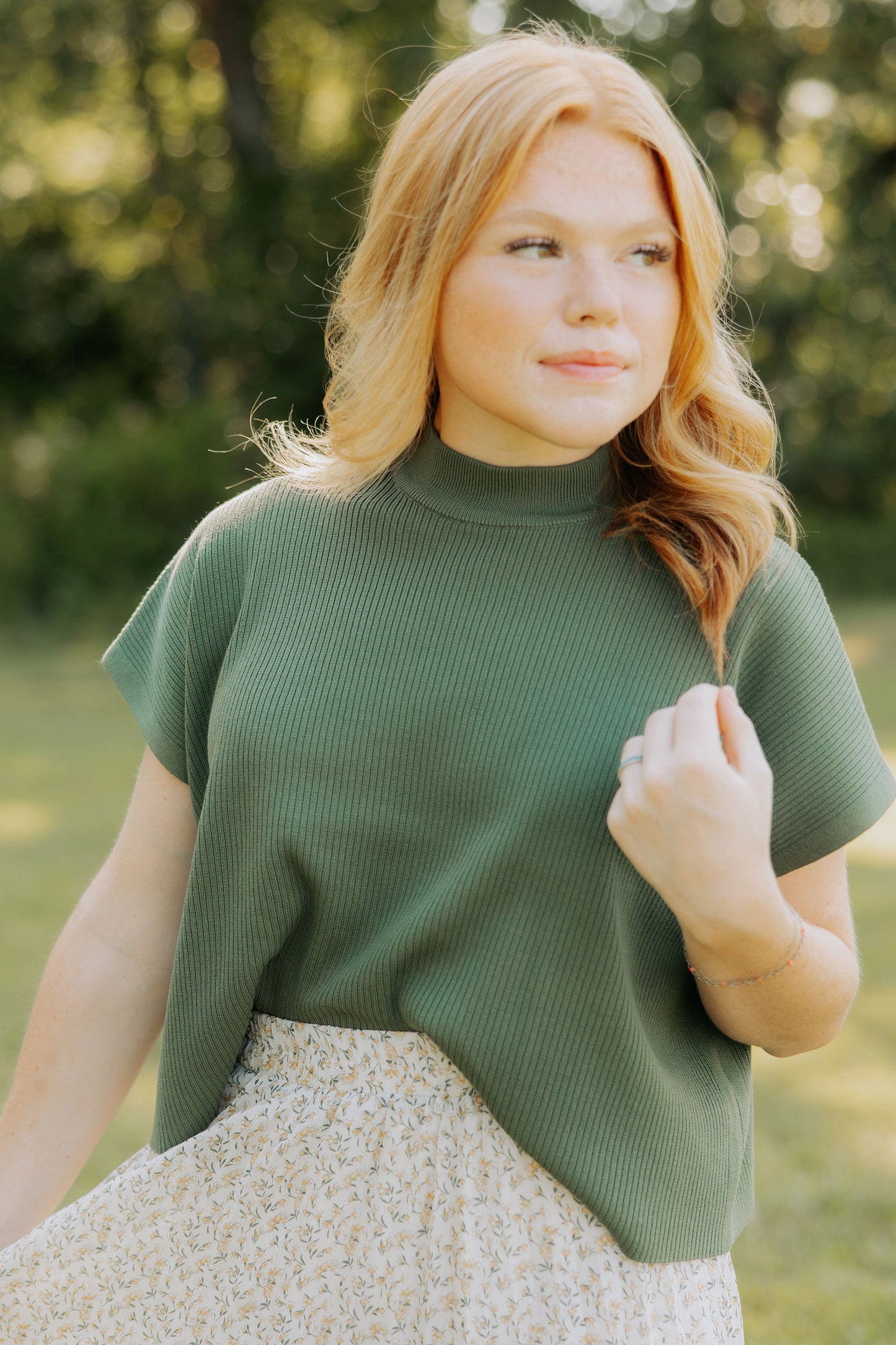 Sage Ribbed Mock Neck Top