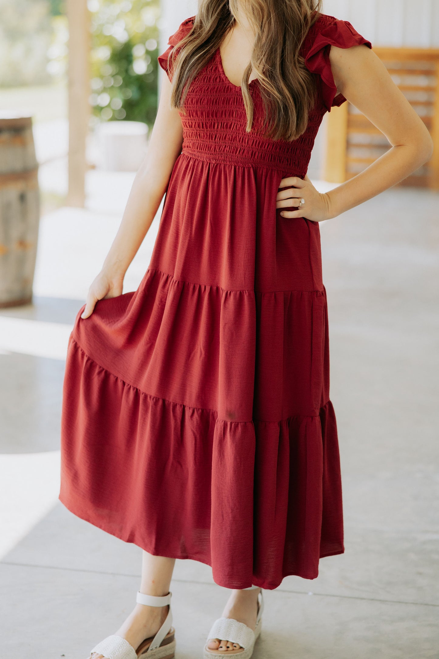 Burgundy Smocked Midi