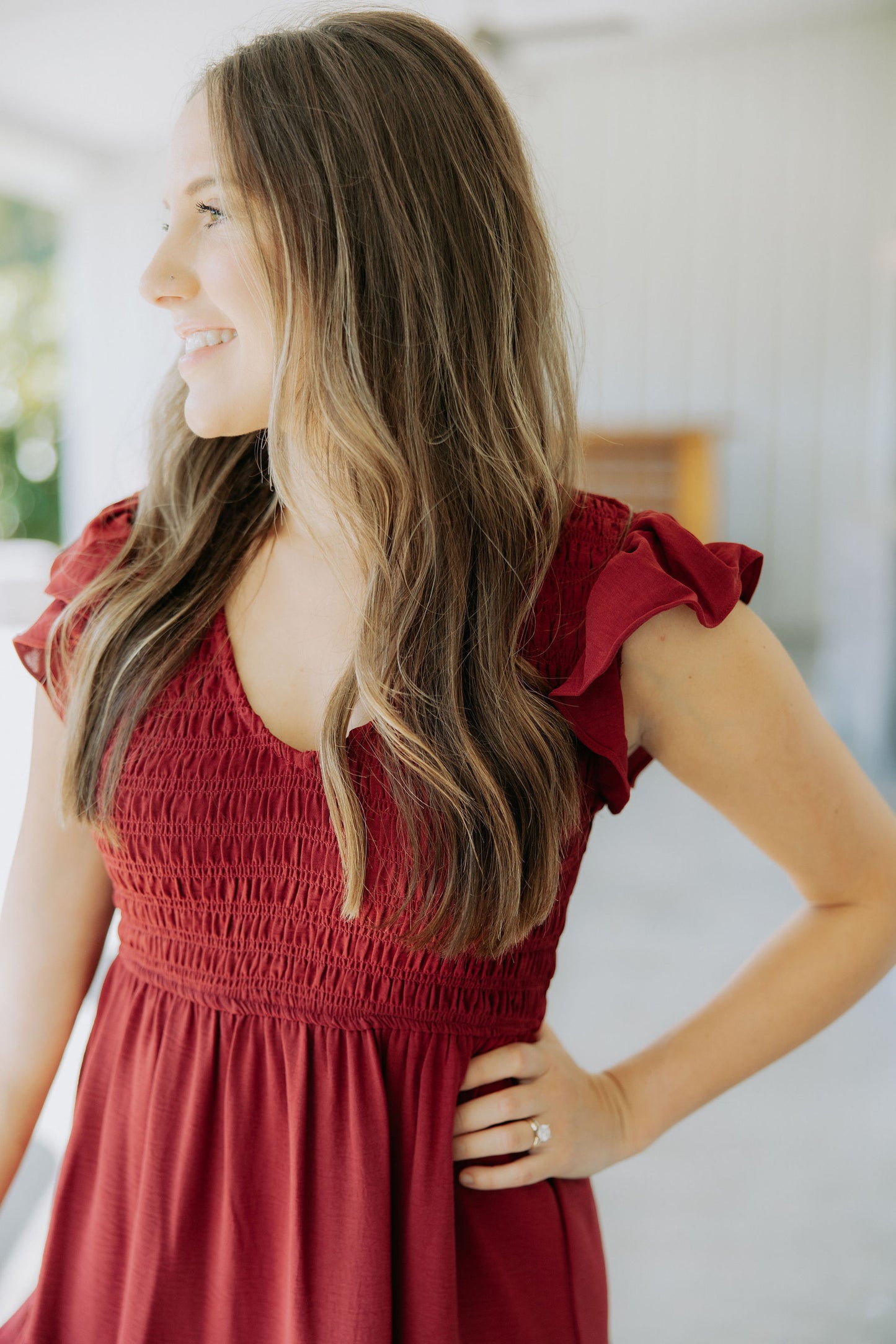 Burgundy Smocked Midi