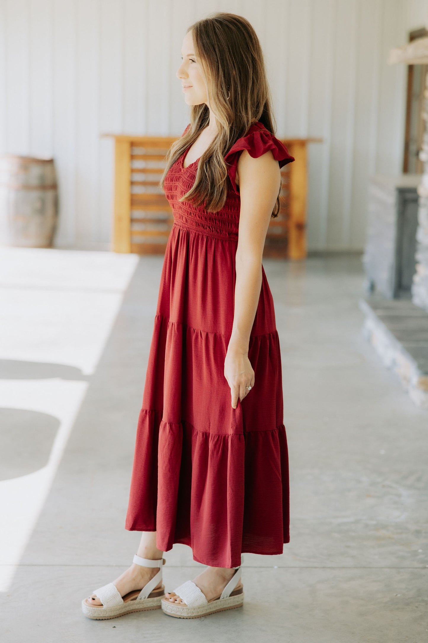 Burgundy Smocked Midi