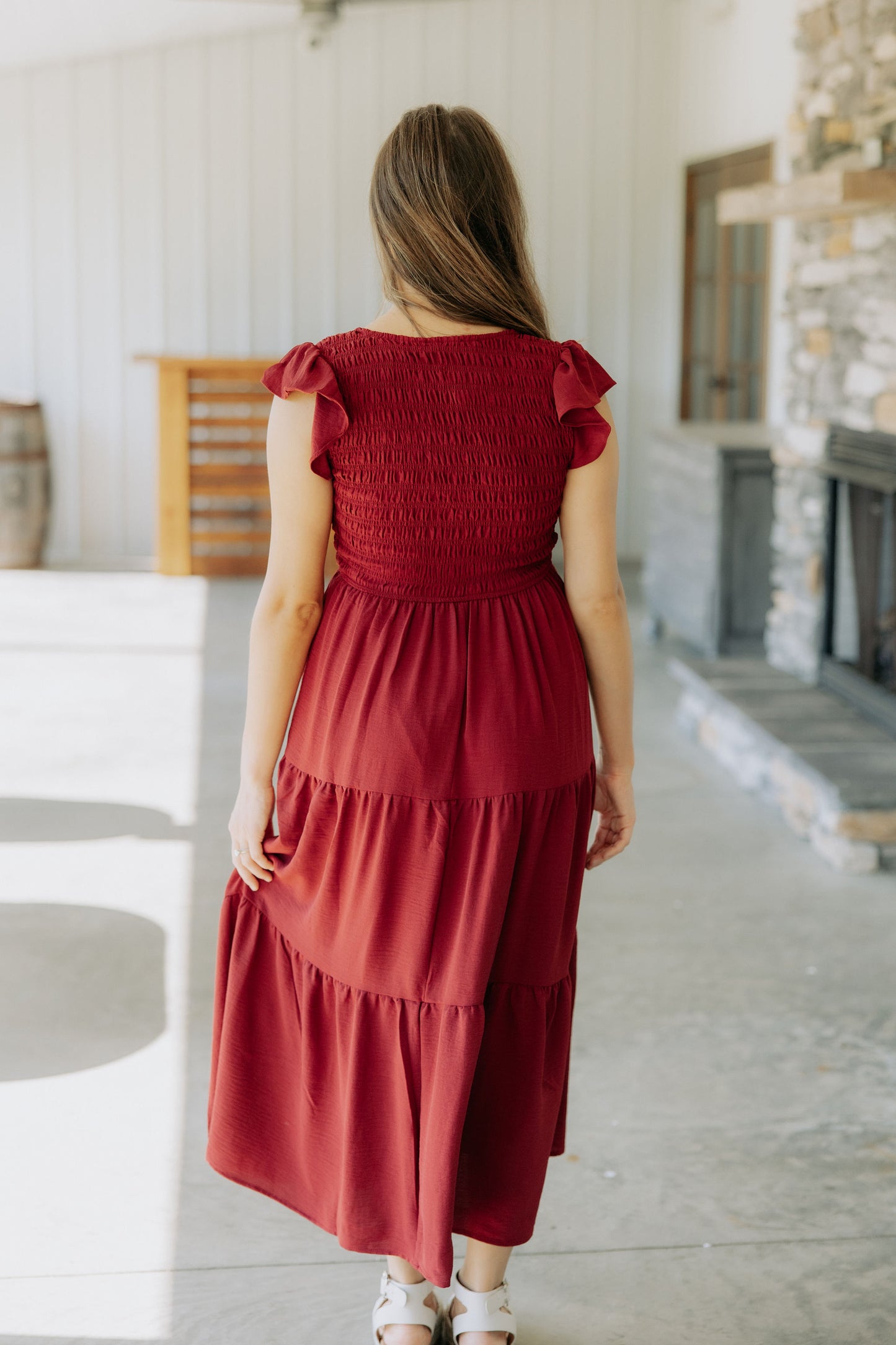 Burgundy Smocked Midi
