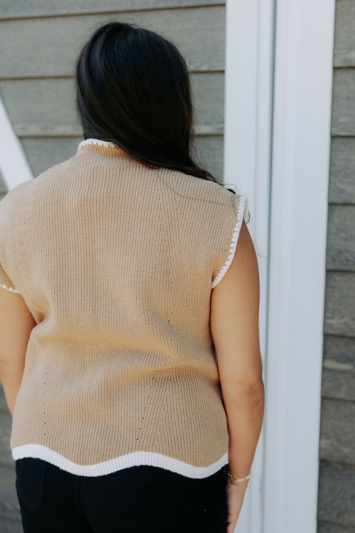 Taupe Scallop Trim Sweater Top