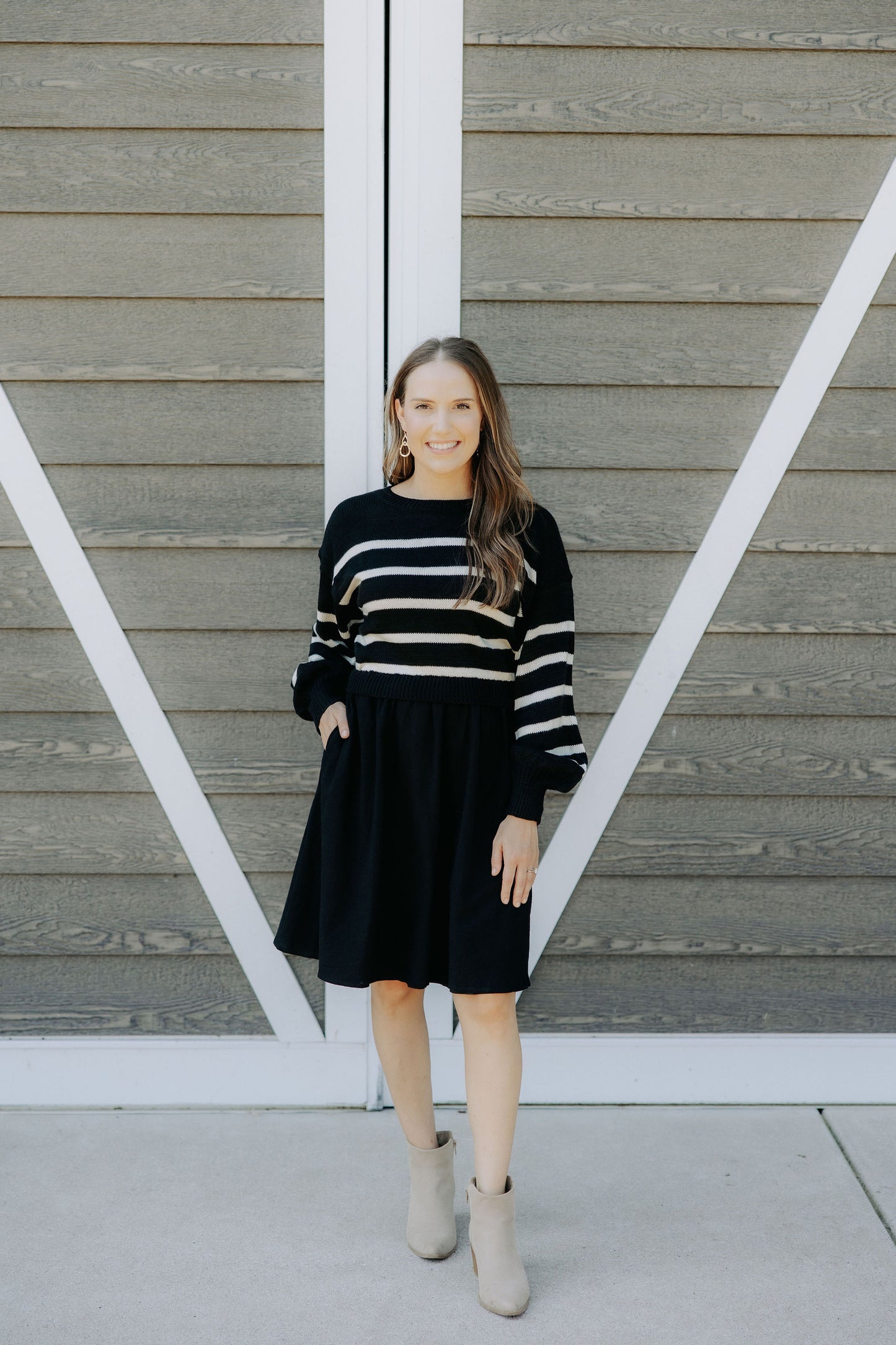 Black Stripe Sweater Dress