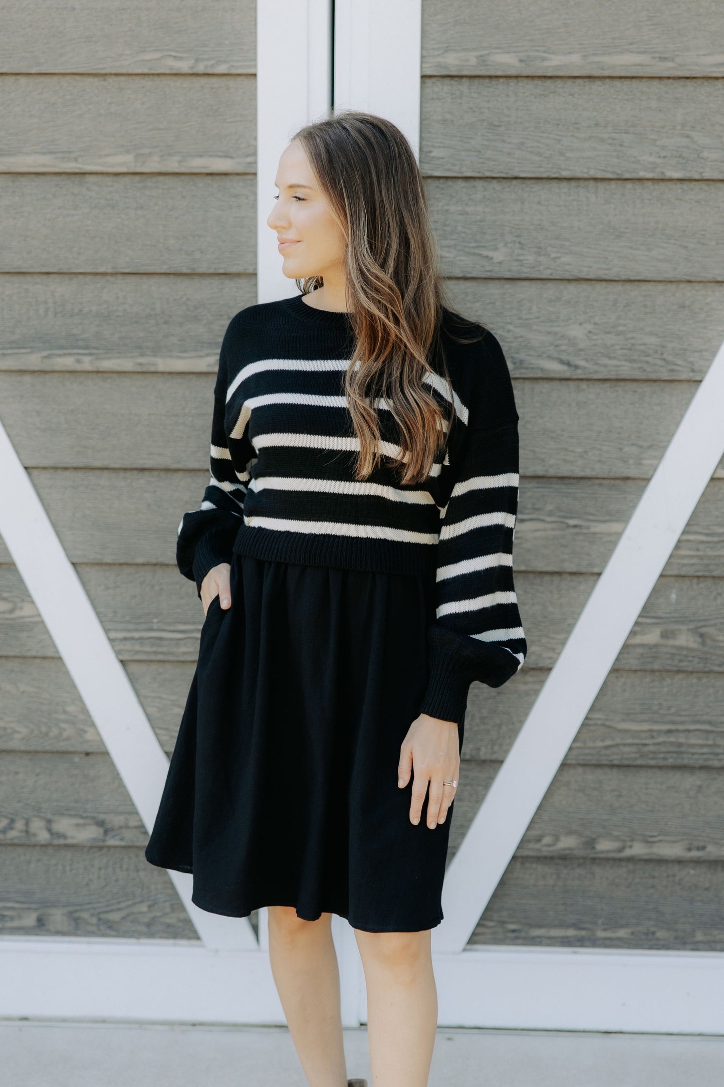 Black Stripe Sweater Dress