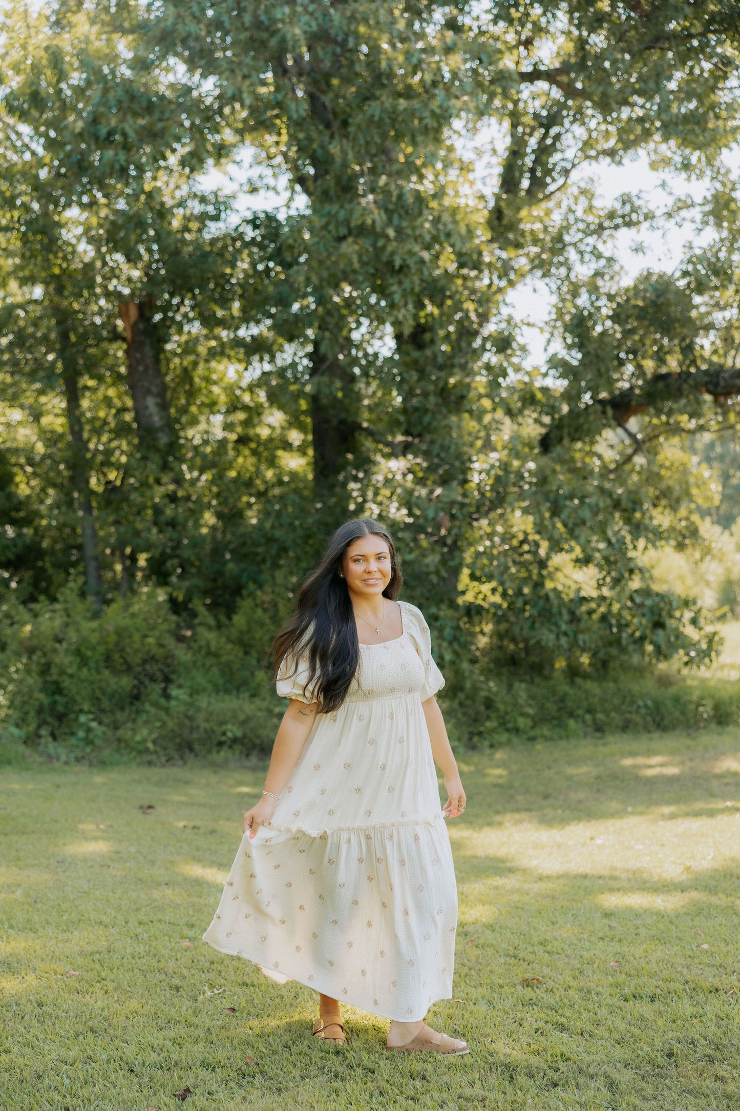 Beige Floral Embroidered Maxi