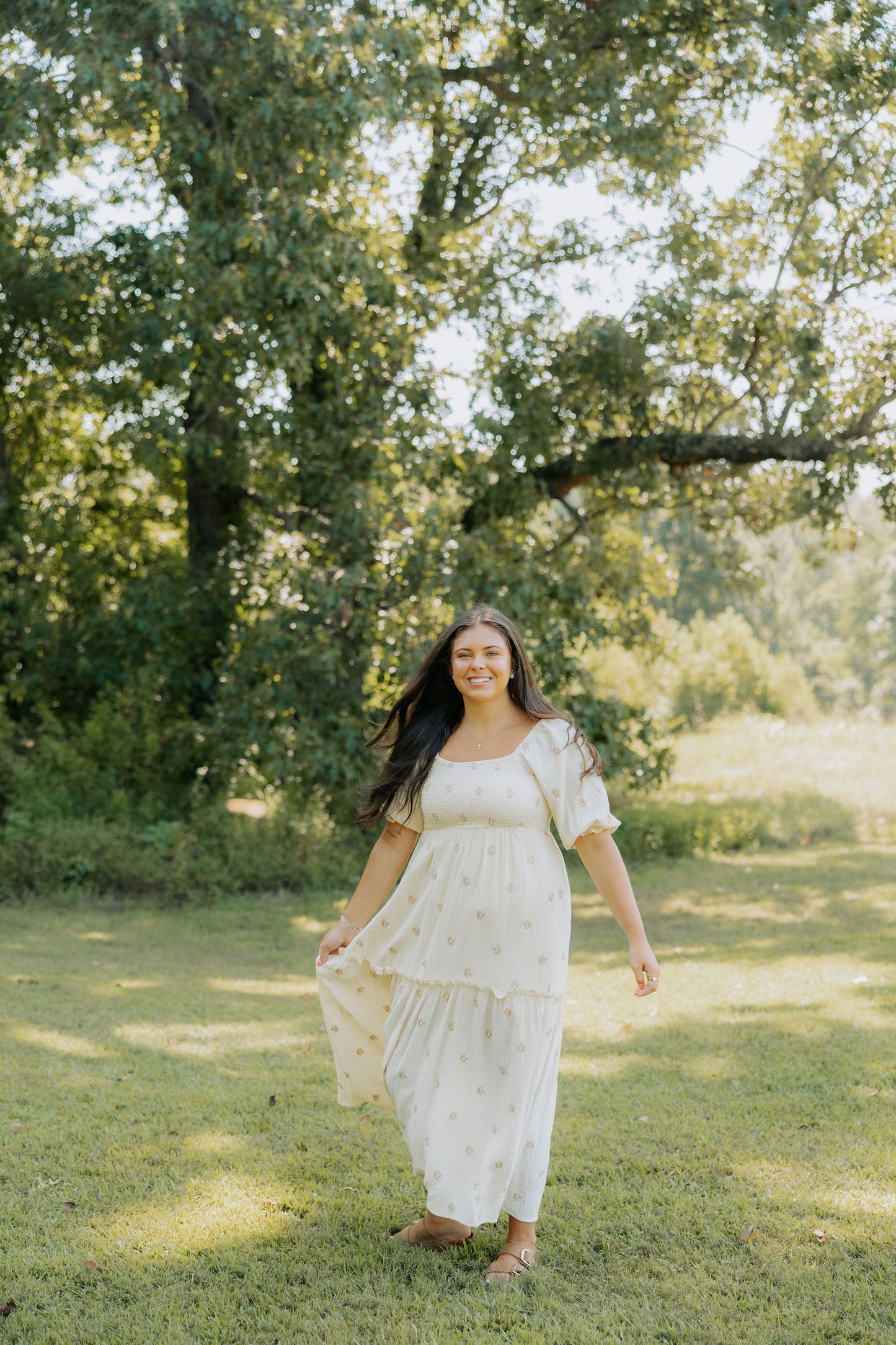 Beige Floral Embroidered Maxi