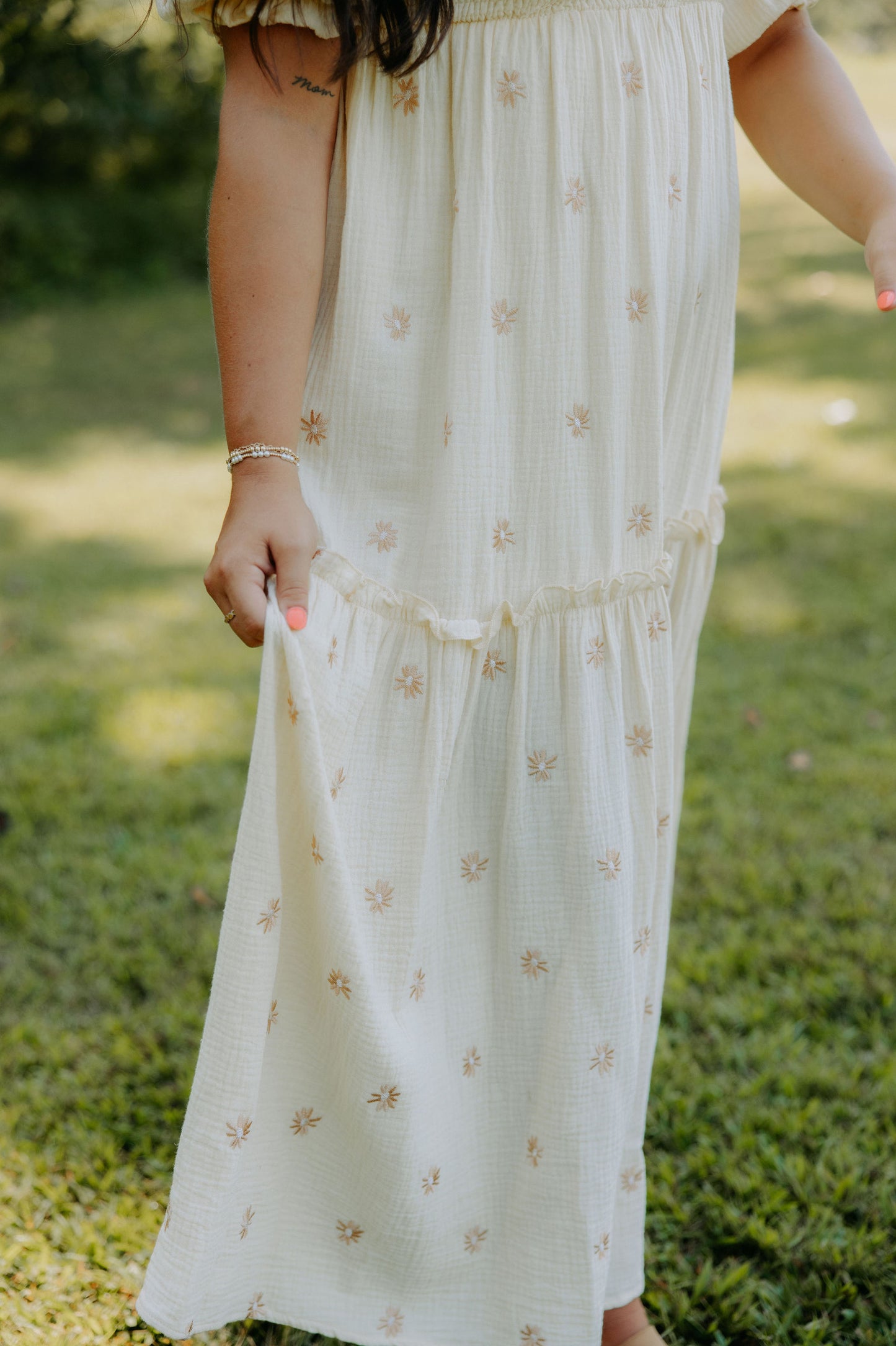 Beige Floral Embroidered Maxi