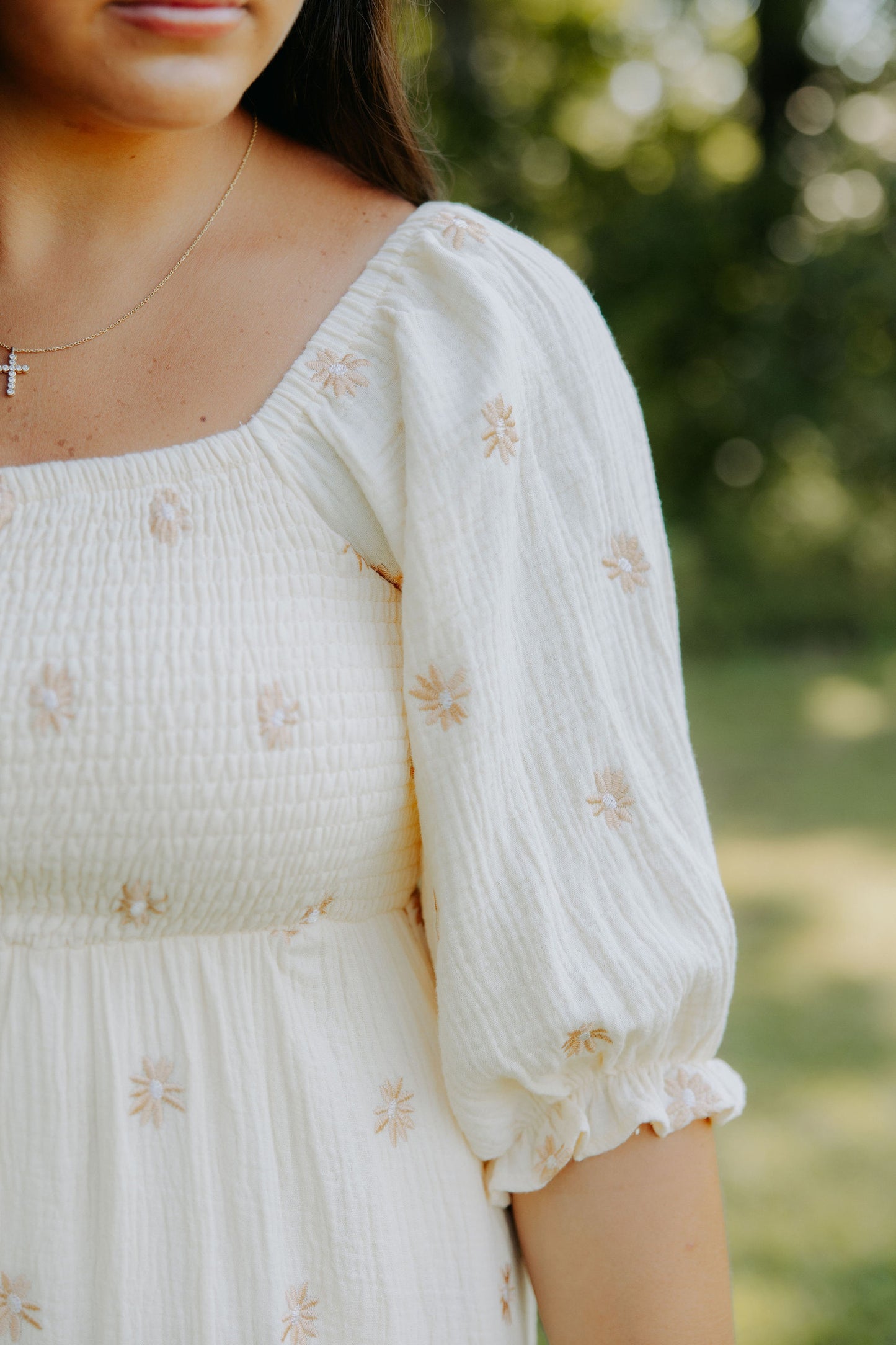 Beige Floral Embroidered Maxi