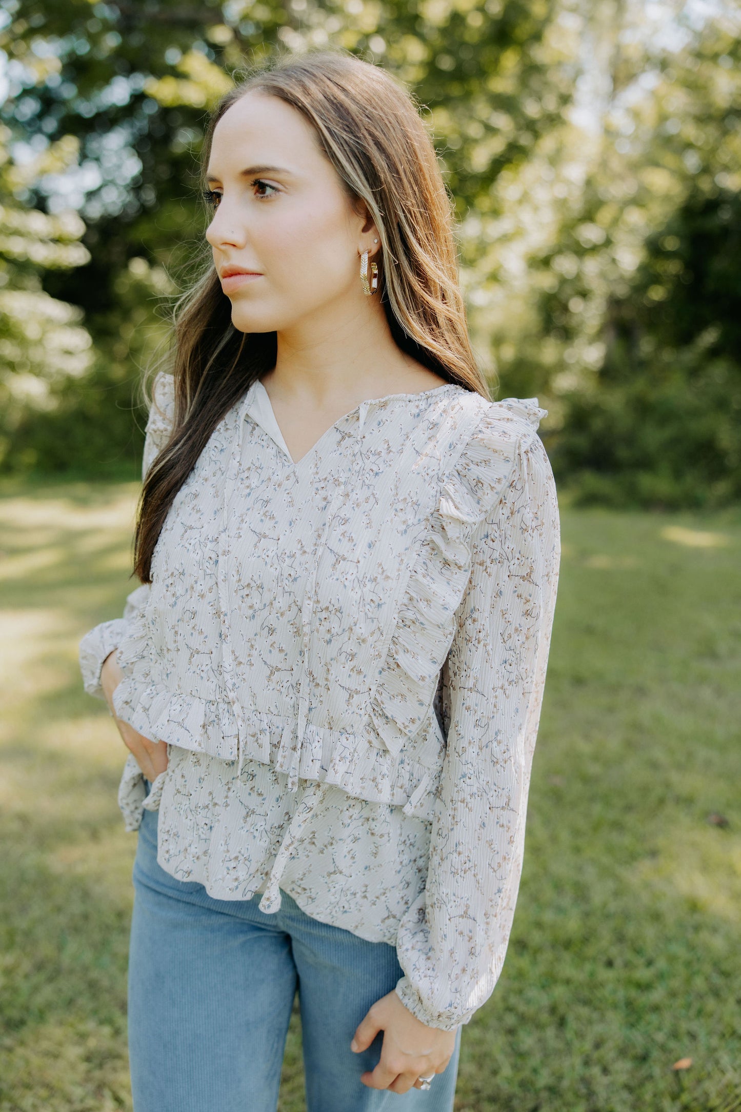 Taupe Floral Blouse