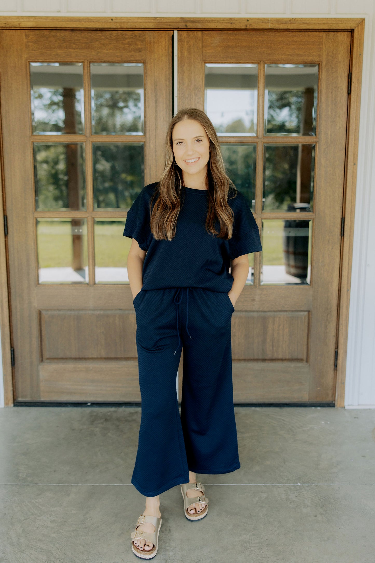 Navy Textured Pants Set