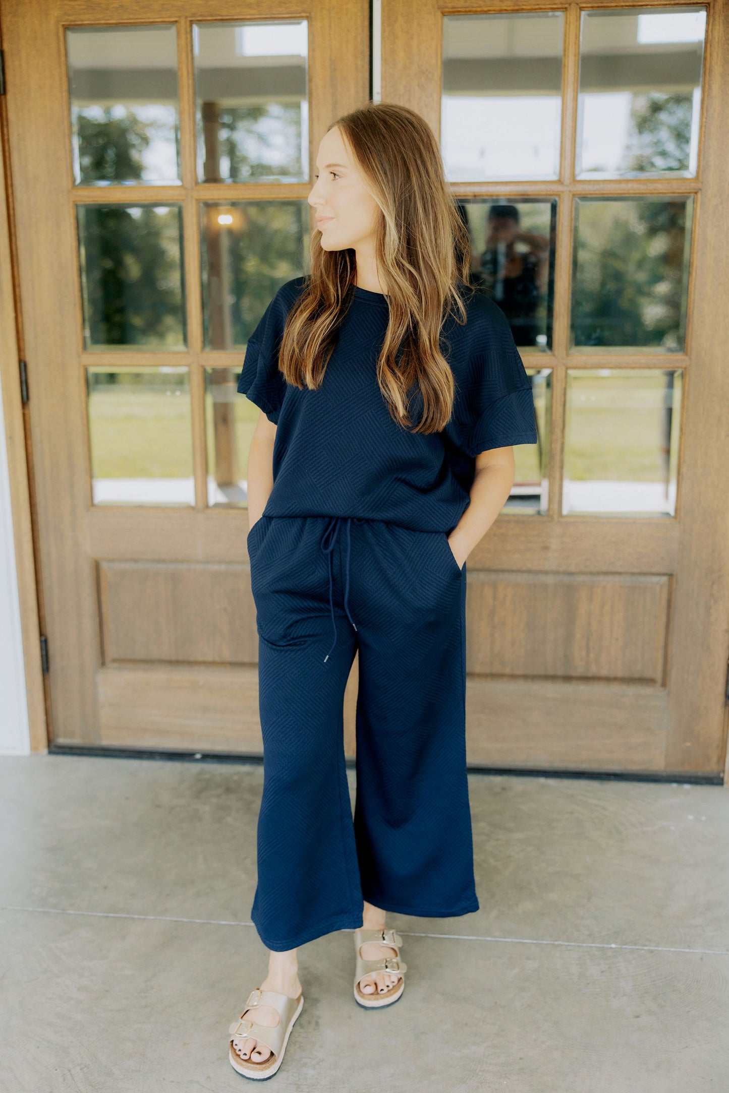 Navy Textured Pants Set