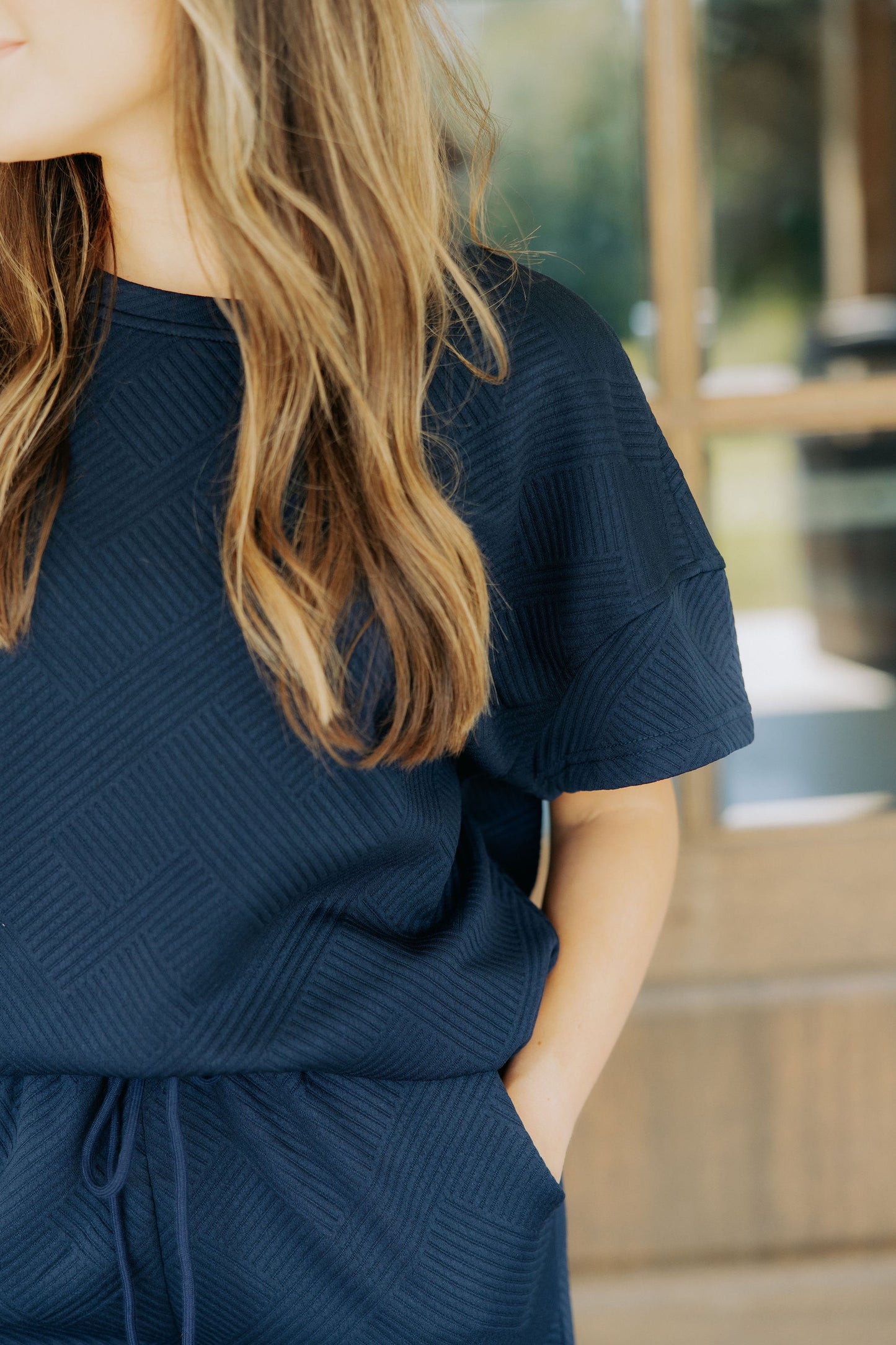 Navy Textured Pants Set