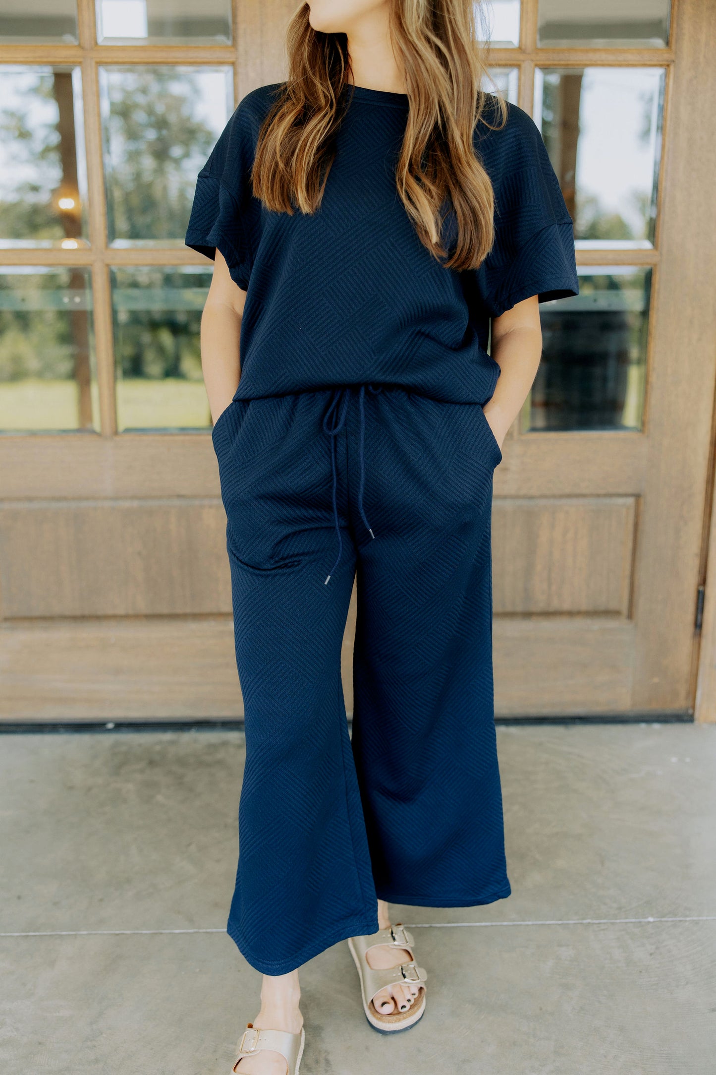 Navy Textured Pants Set
