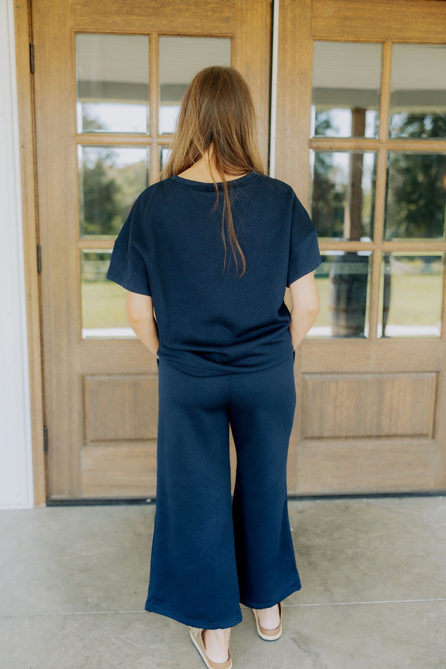 Navy Textured Pants Set