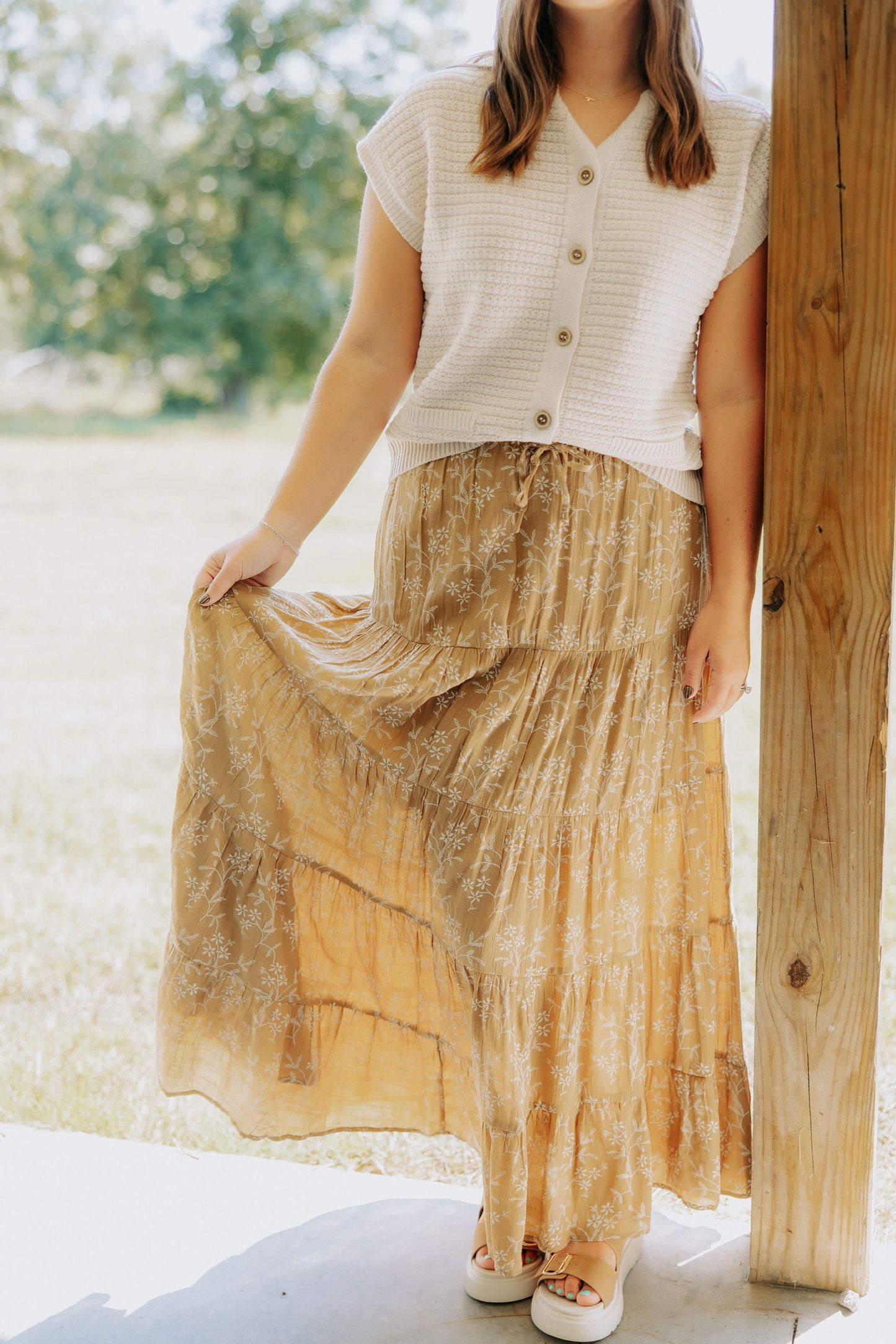 Camel Floral Skirt