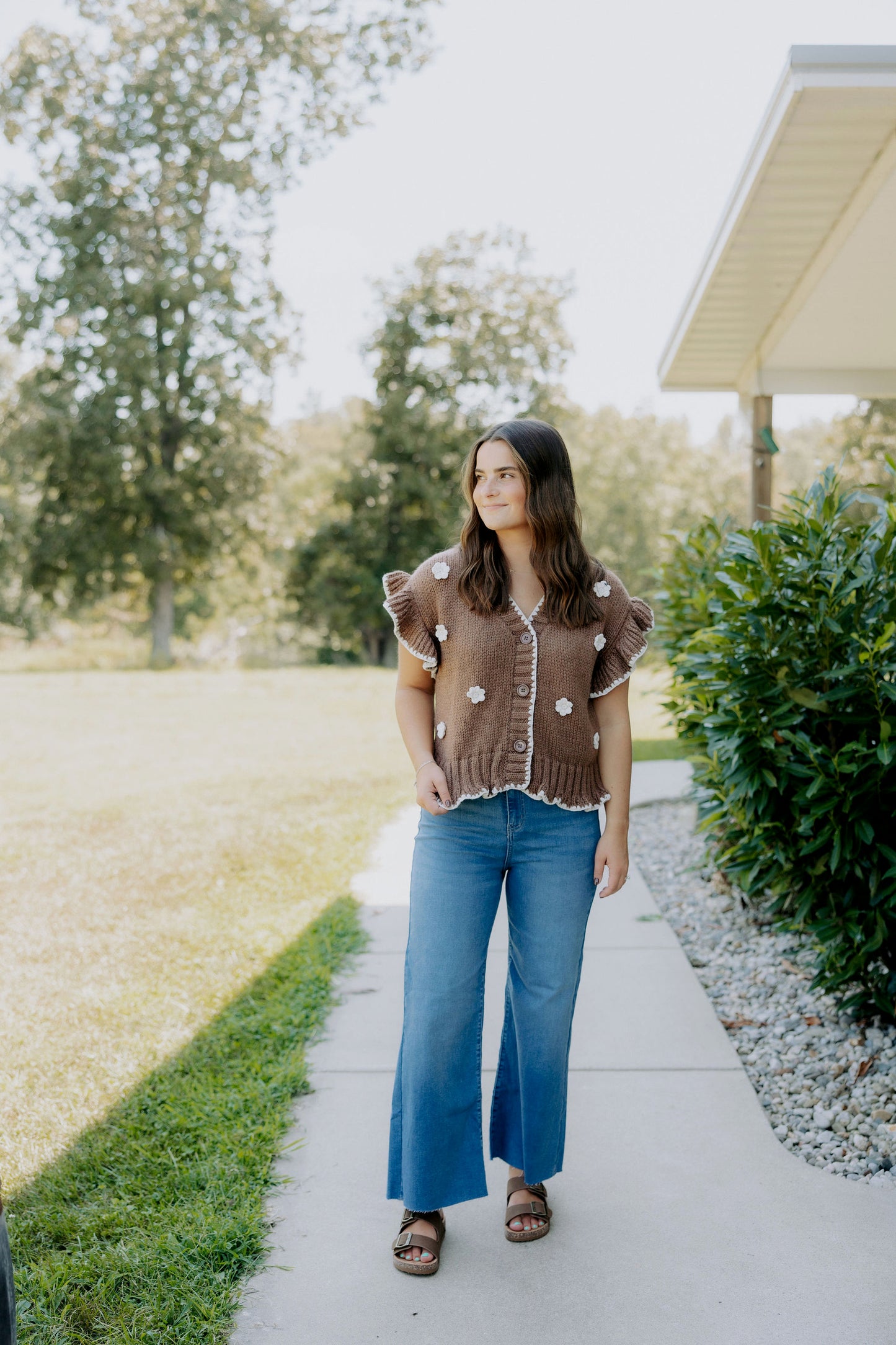 Brown Flower Sweater Top