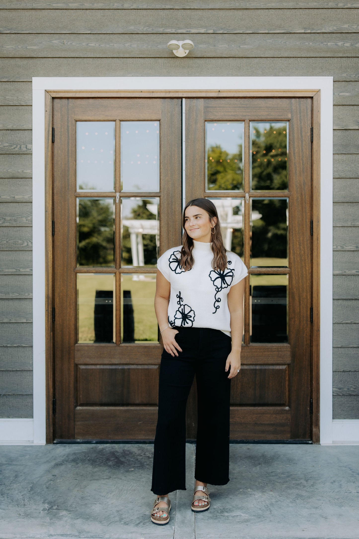 Mock Neck Floral Knit Top