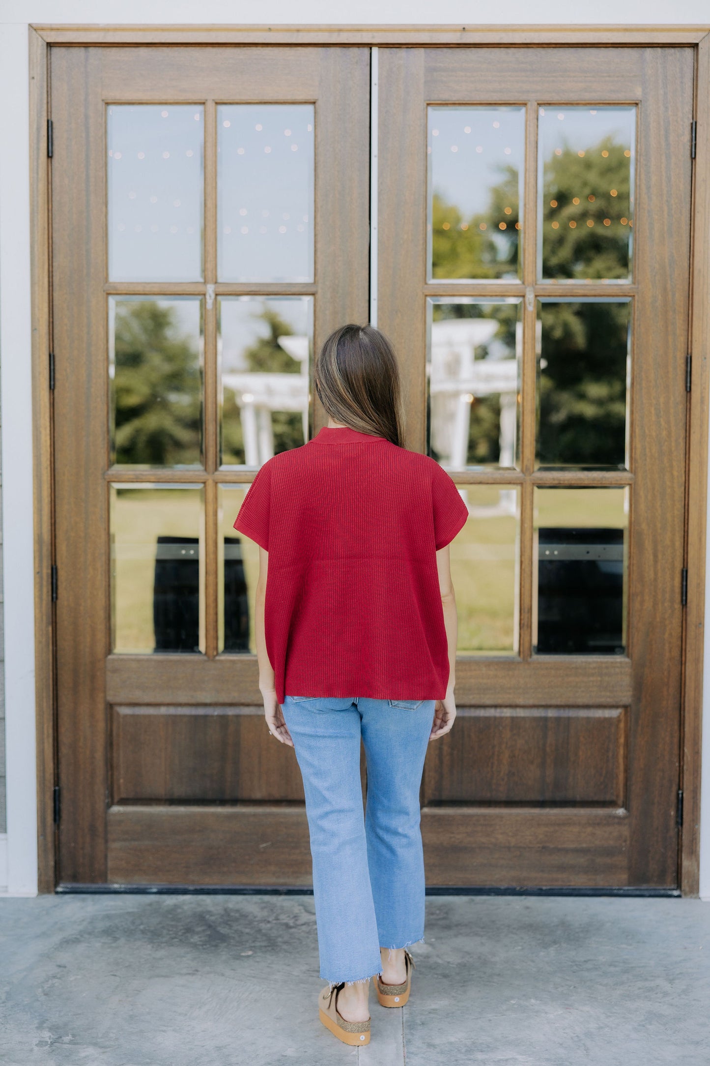 Wine Ribbed Mock Neck Top