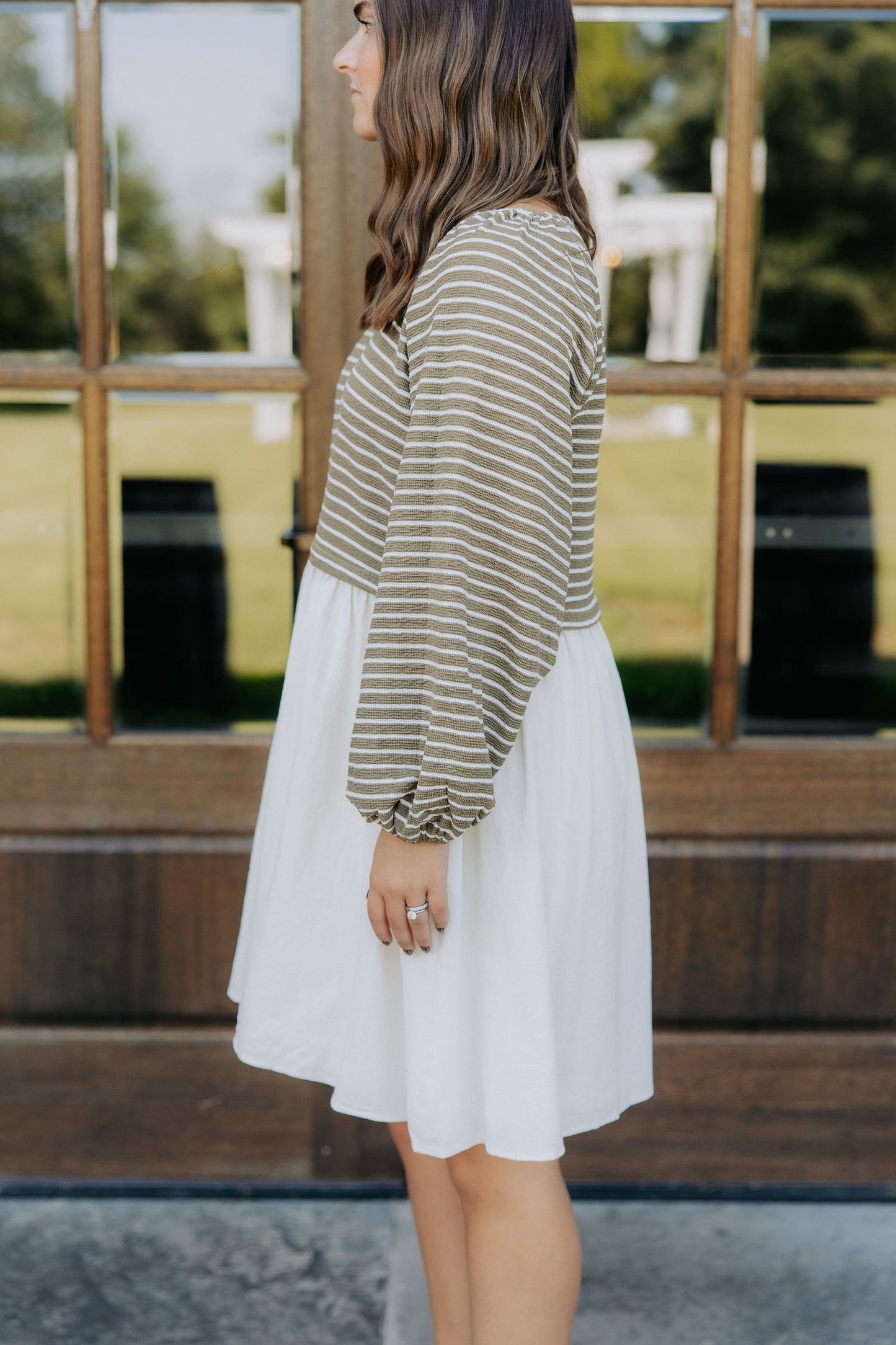 Olive Striped L/S Mini Dress