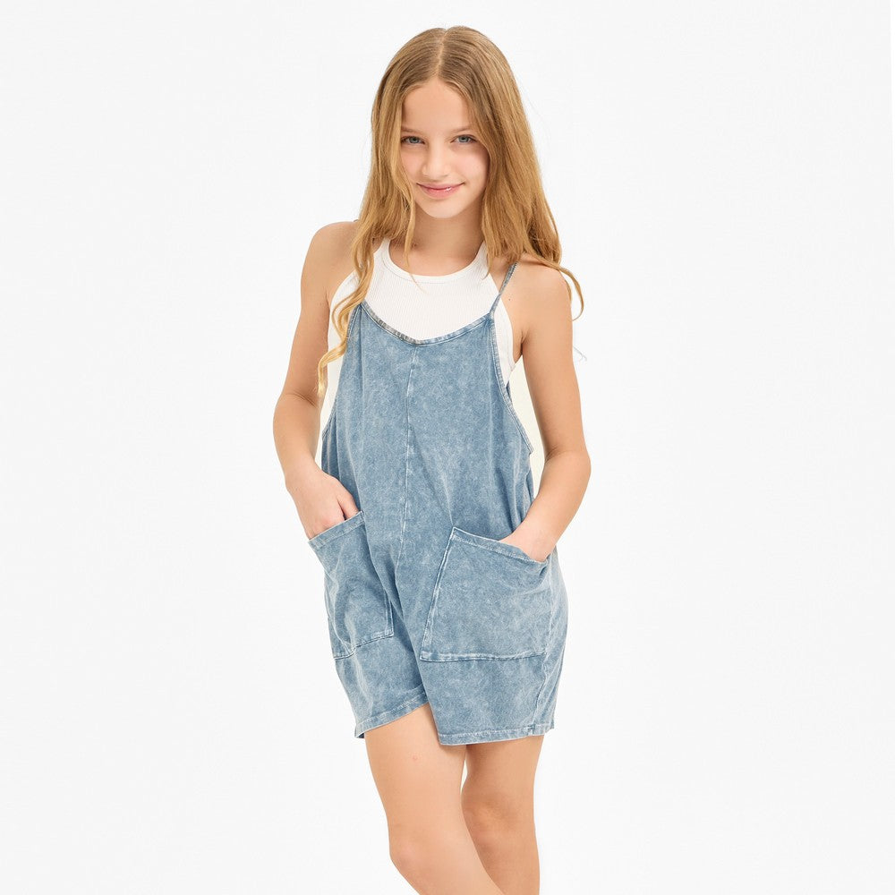 Blue Acid Washed Romper-K