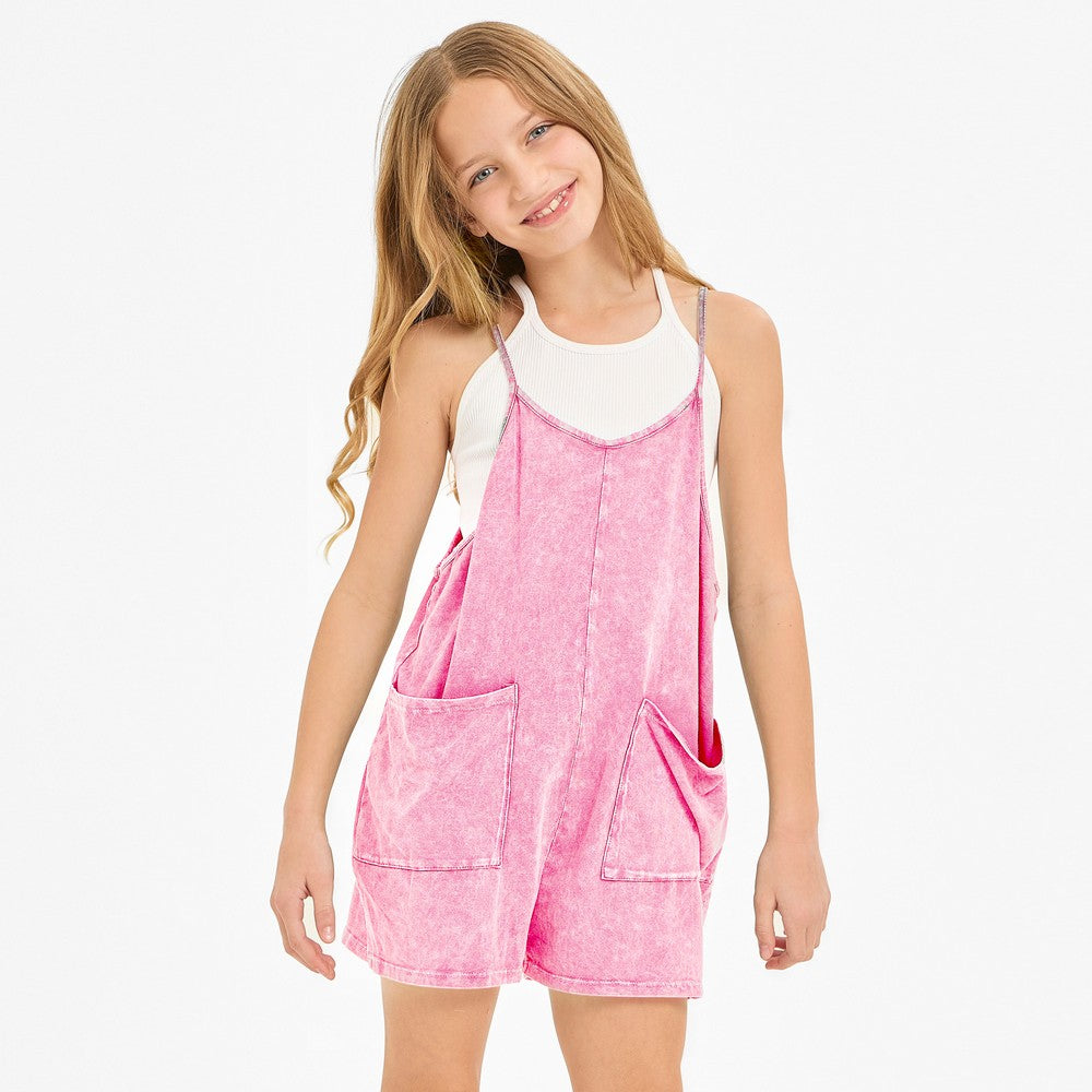 Pink Acid Washed Romper-K