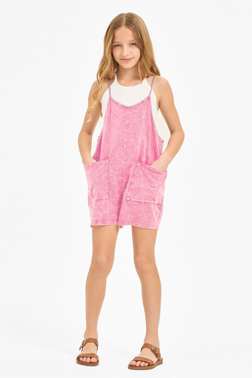 Pink Acid Washed Romper-K