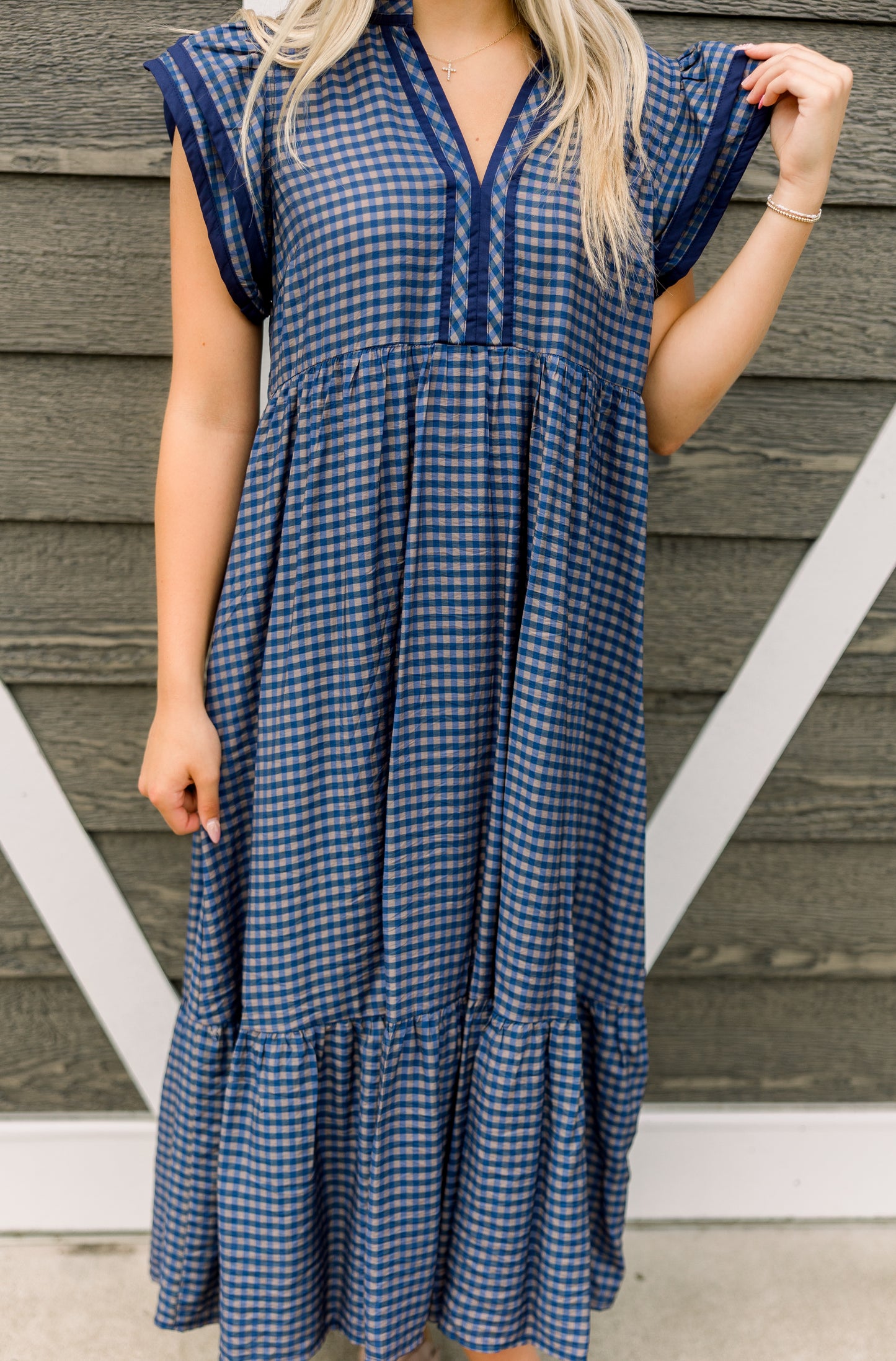 Navy Plaid Midi Dress