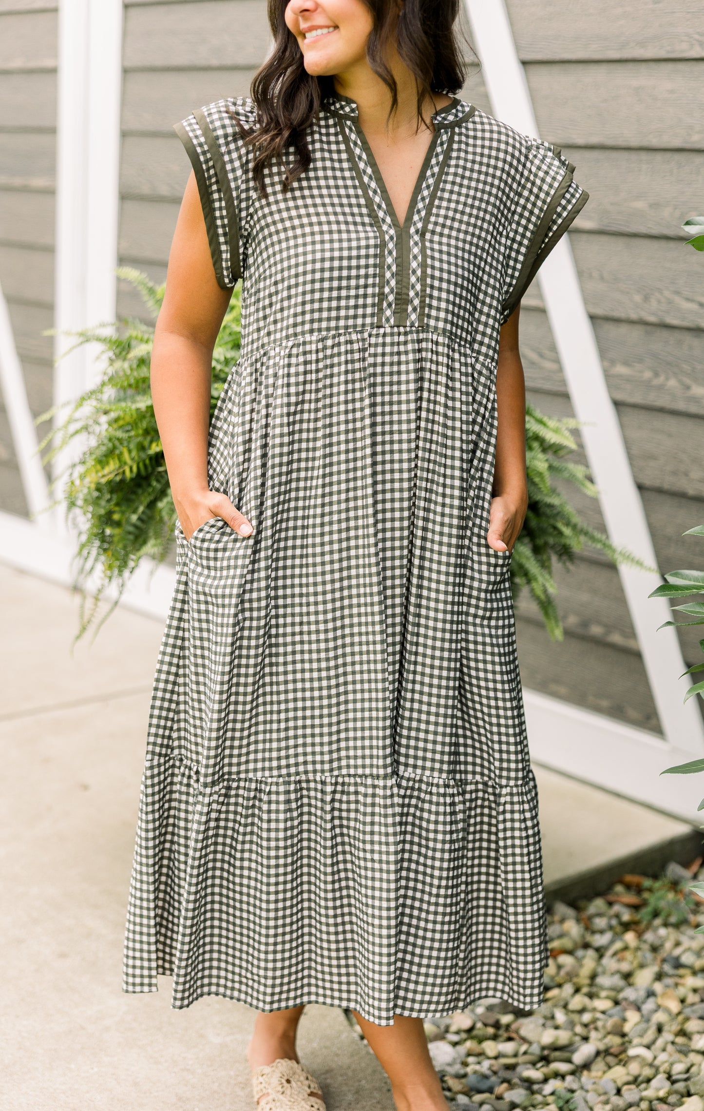 Olive Plaid Midi Dress