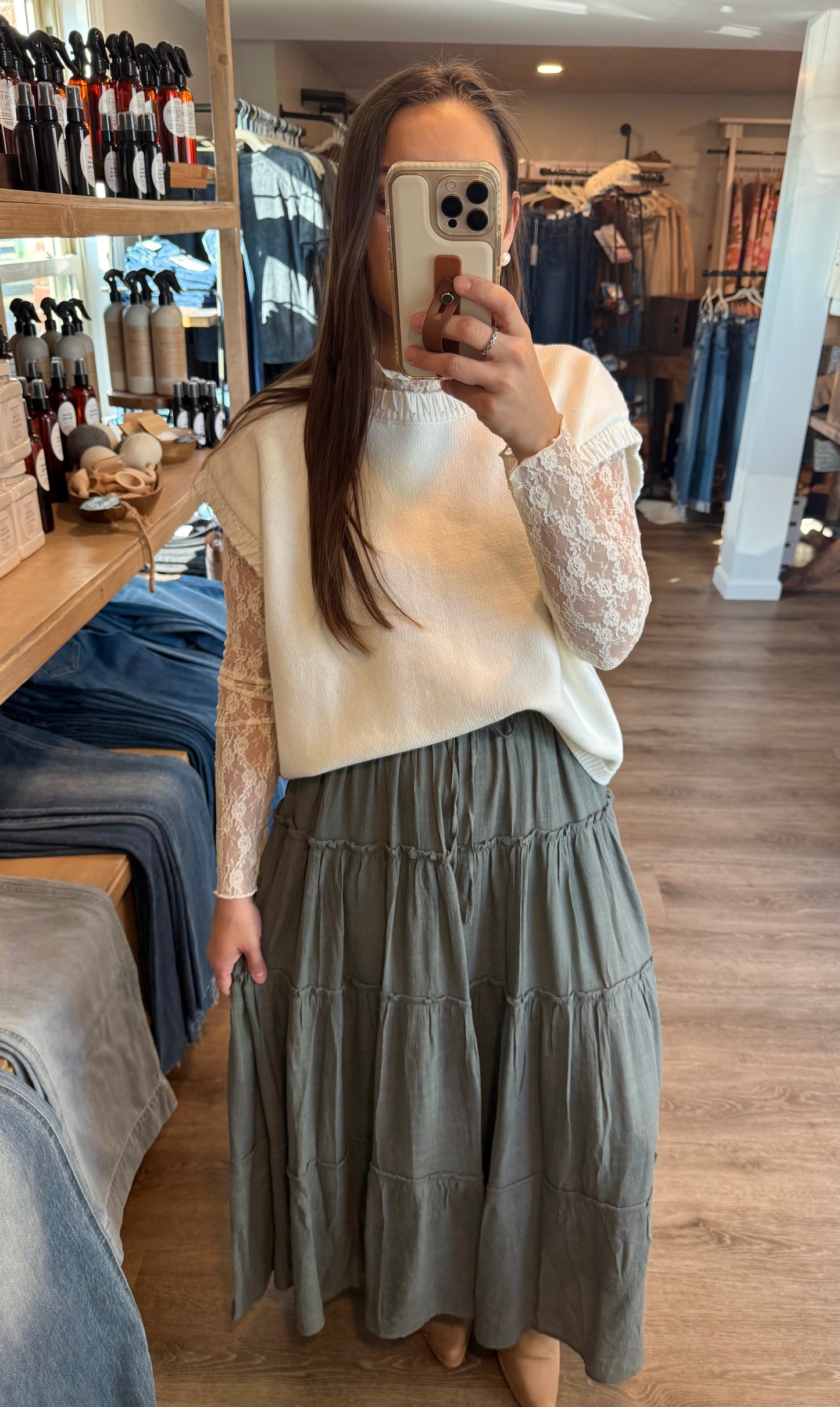 Olive elastic skirt