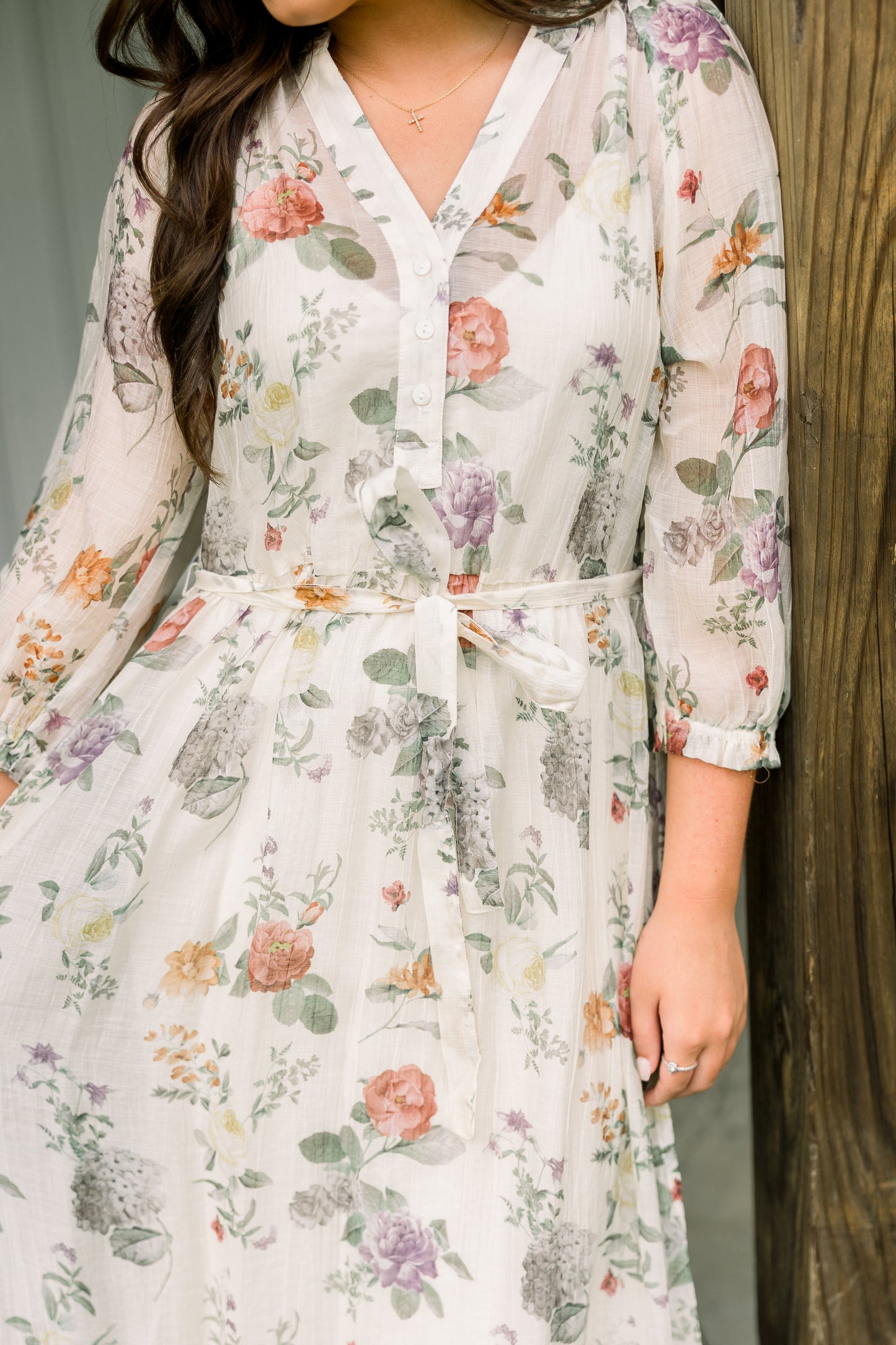 Ivory Rosewood Tie Midi Dress