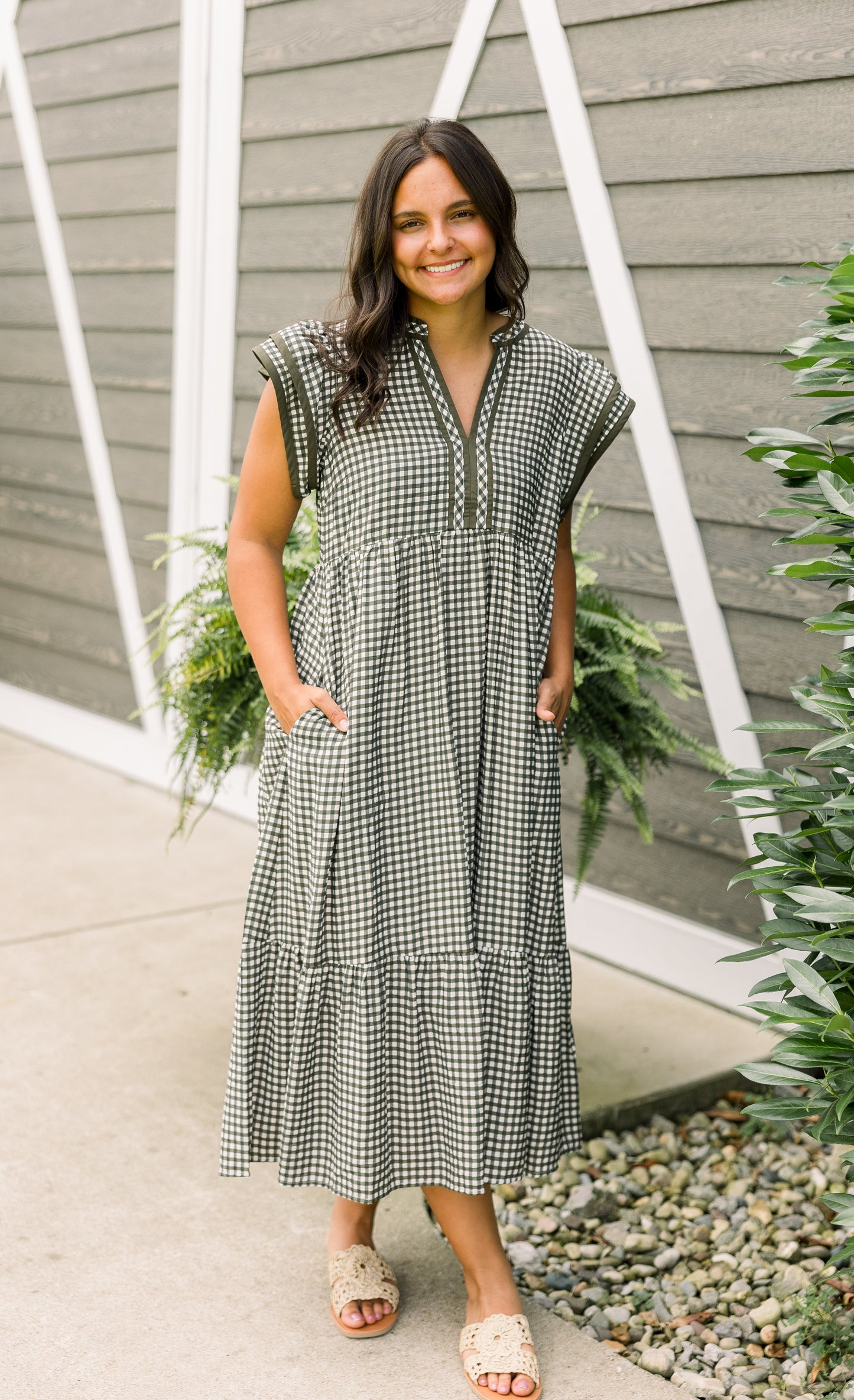 Olive Plaid Midi Dress
