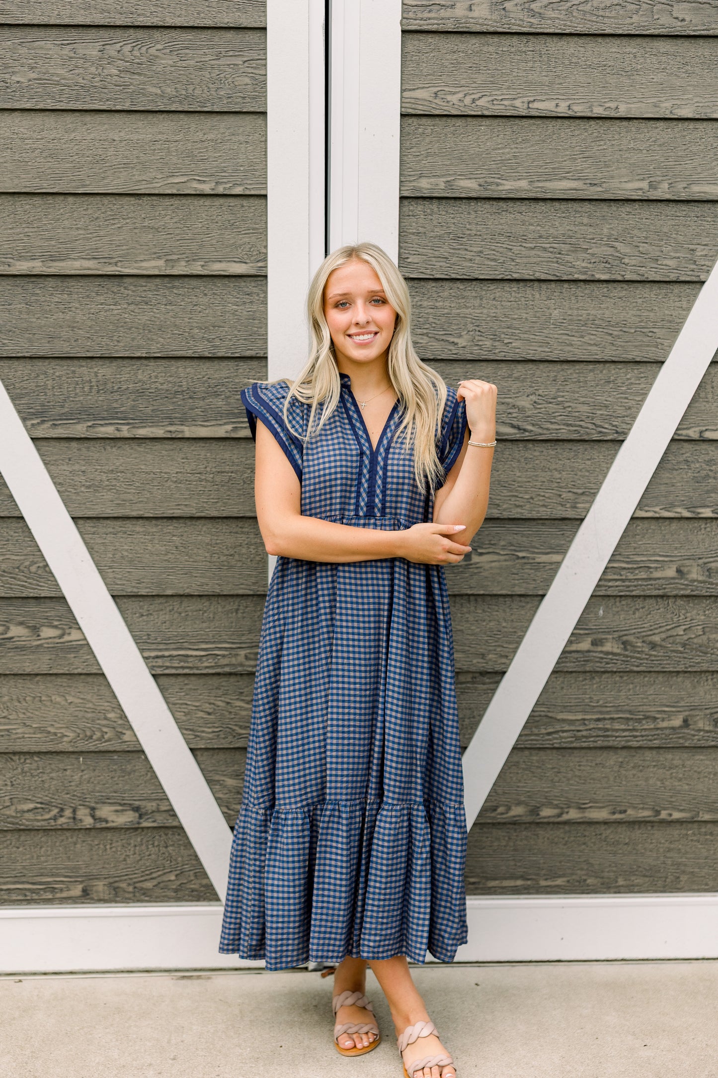 Navy Plaid Midi Dress