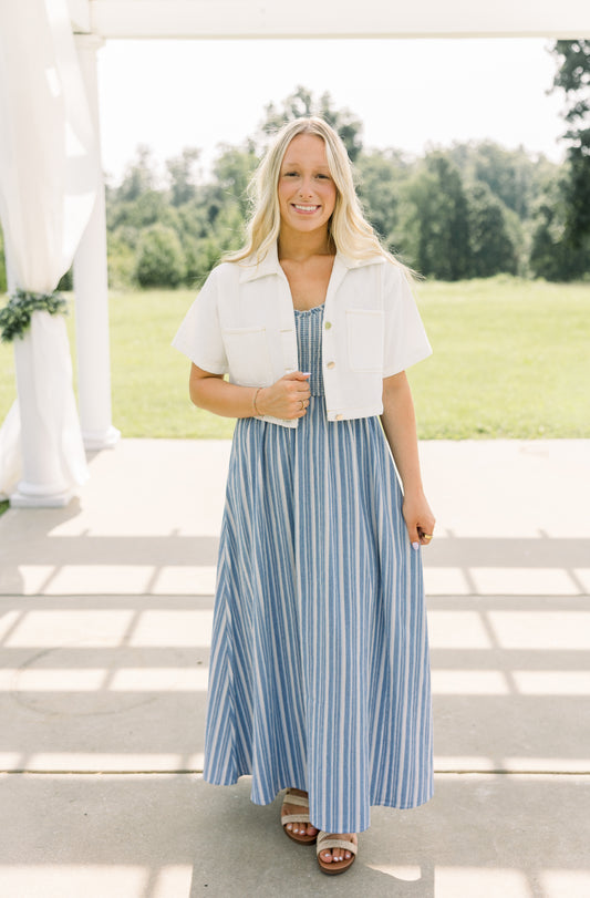 Denim Button Top- Ivory