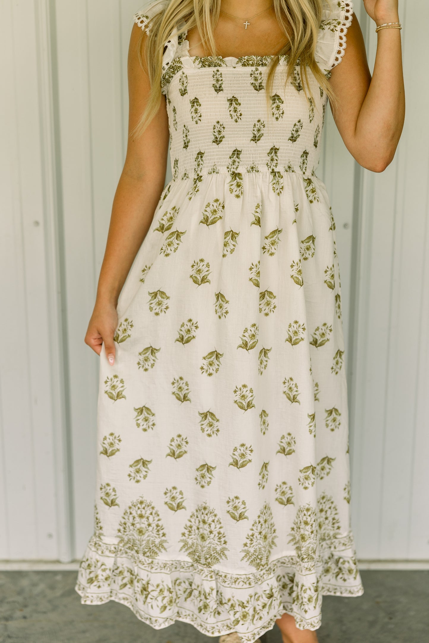 Ivory and Olive Floral Dress
