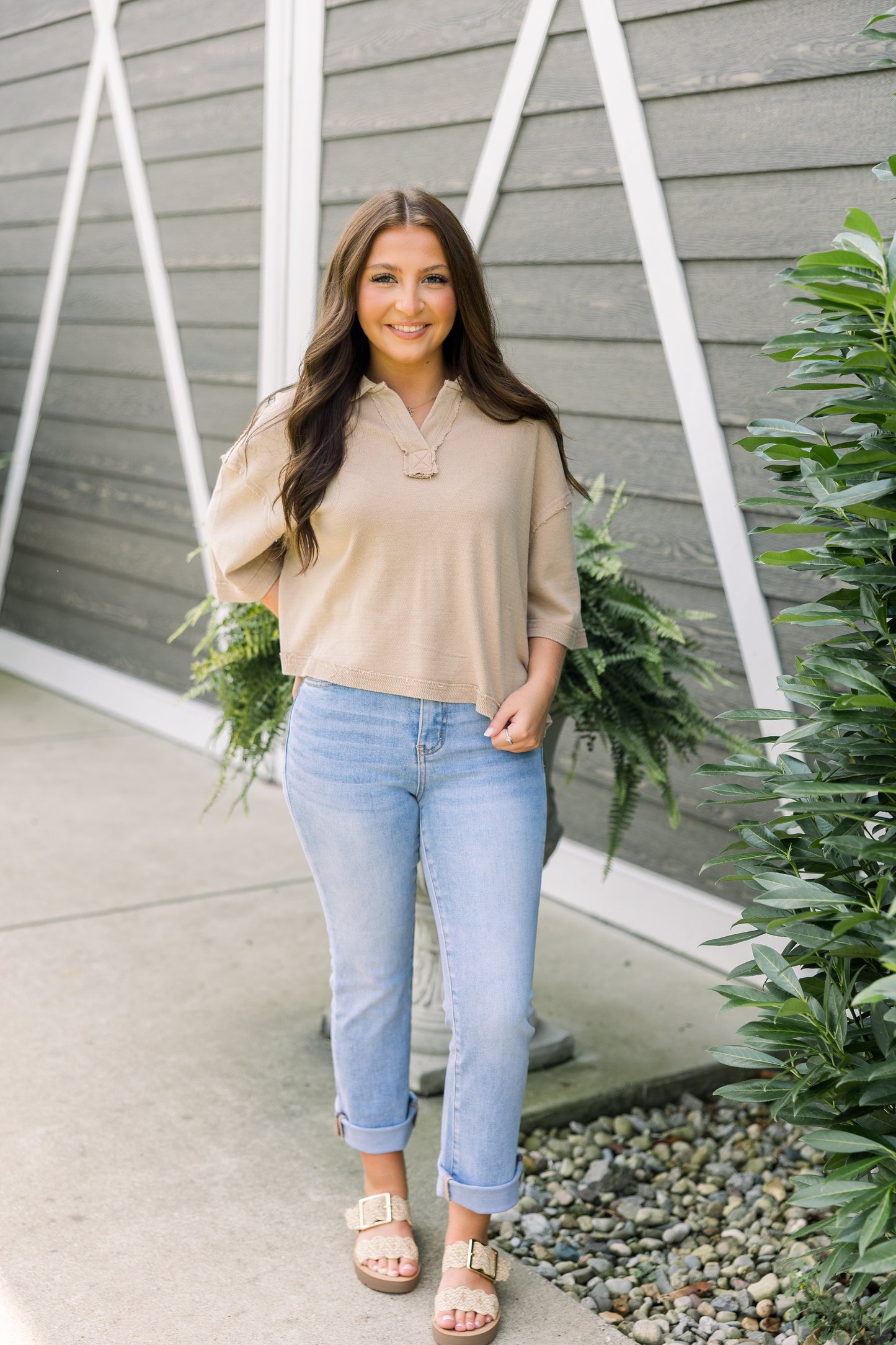 Taupe Knit Collared Top