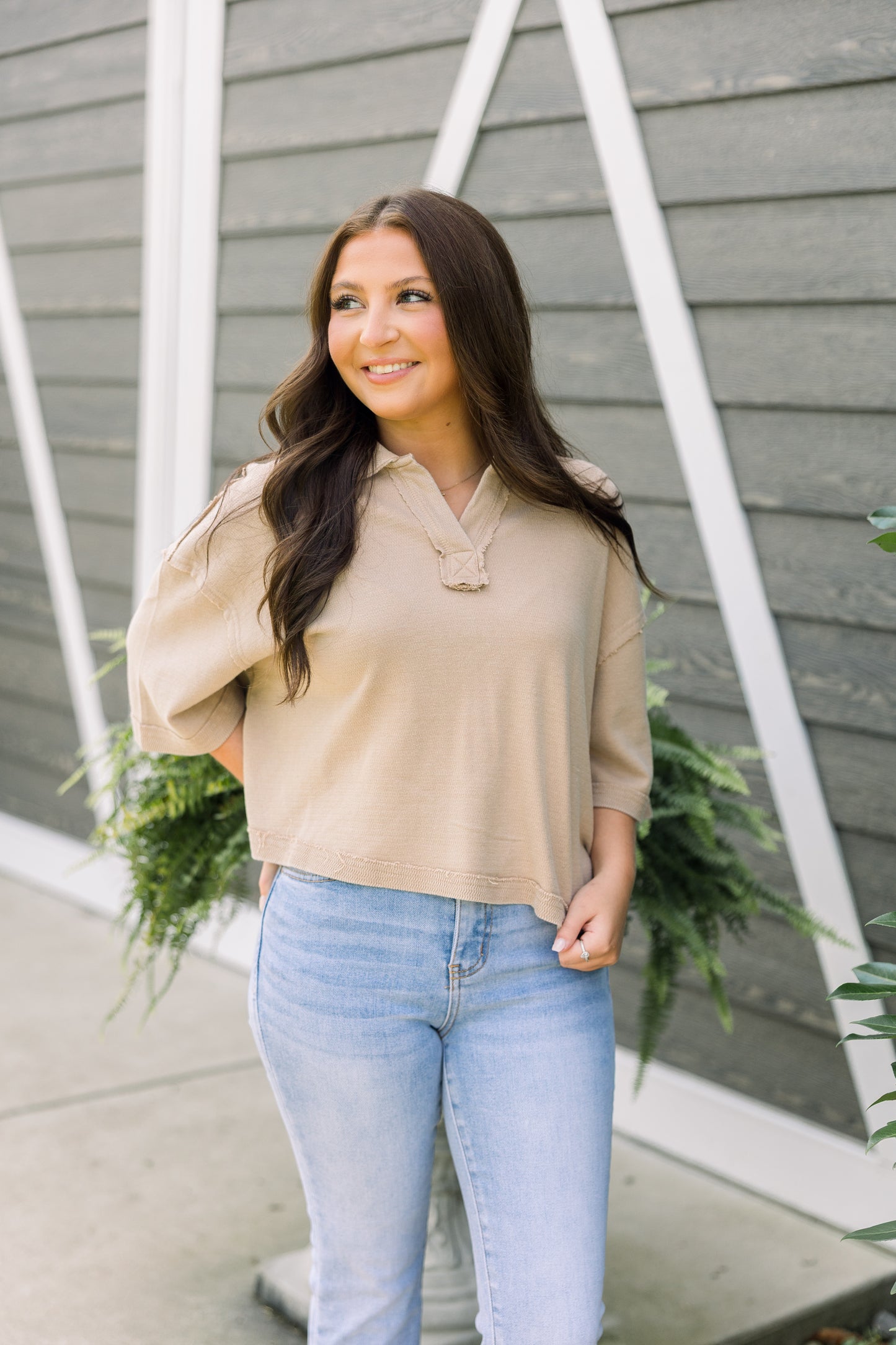 Taupe Knit Collared Top