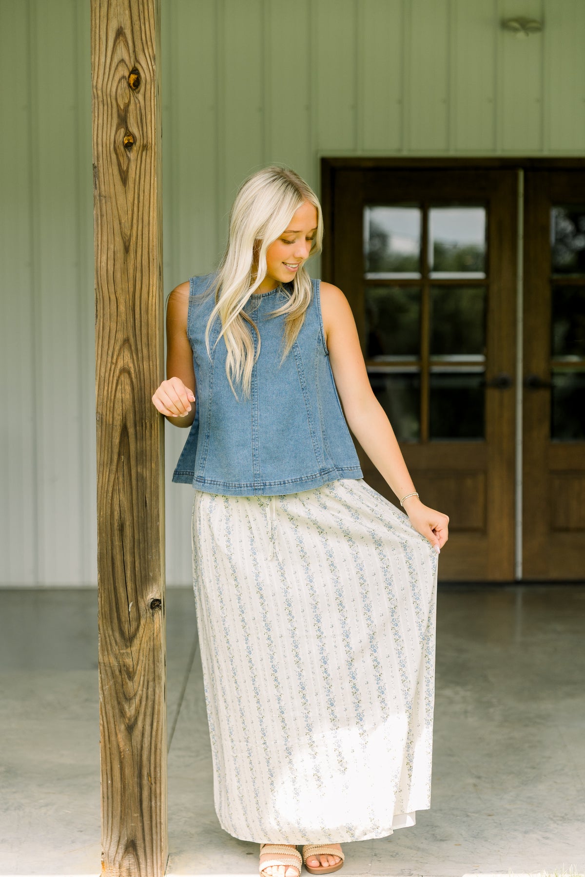 Blue Floral Tie Skirt