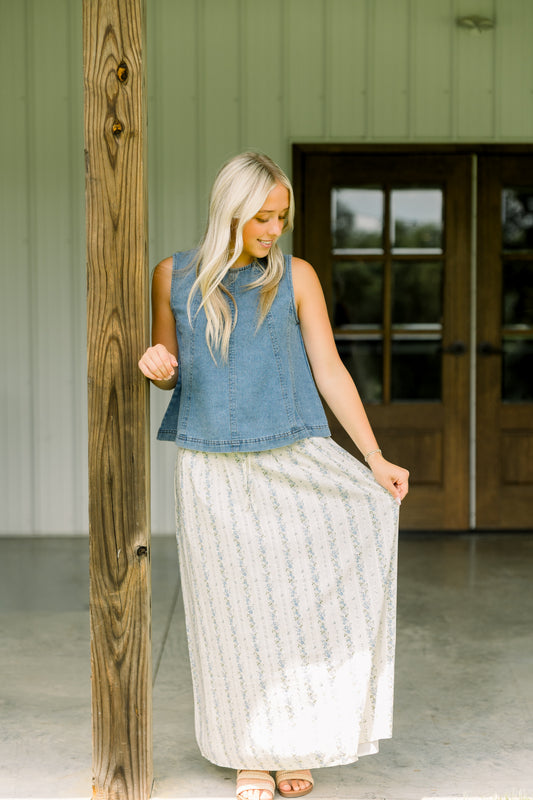 Blue Floral Tie Skirt
