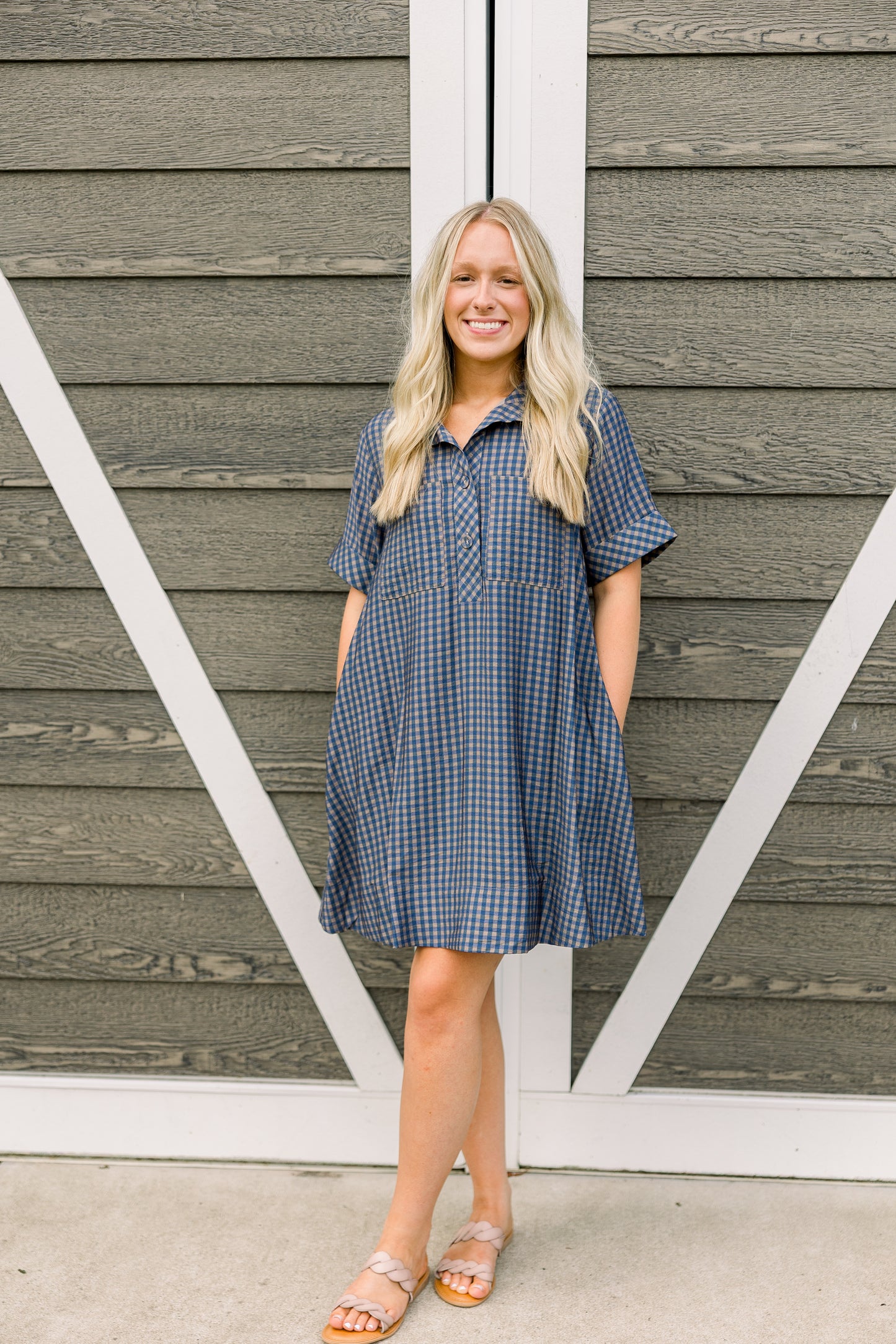 Navy Plaid Short Dress