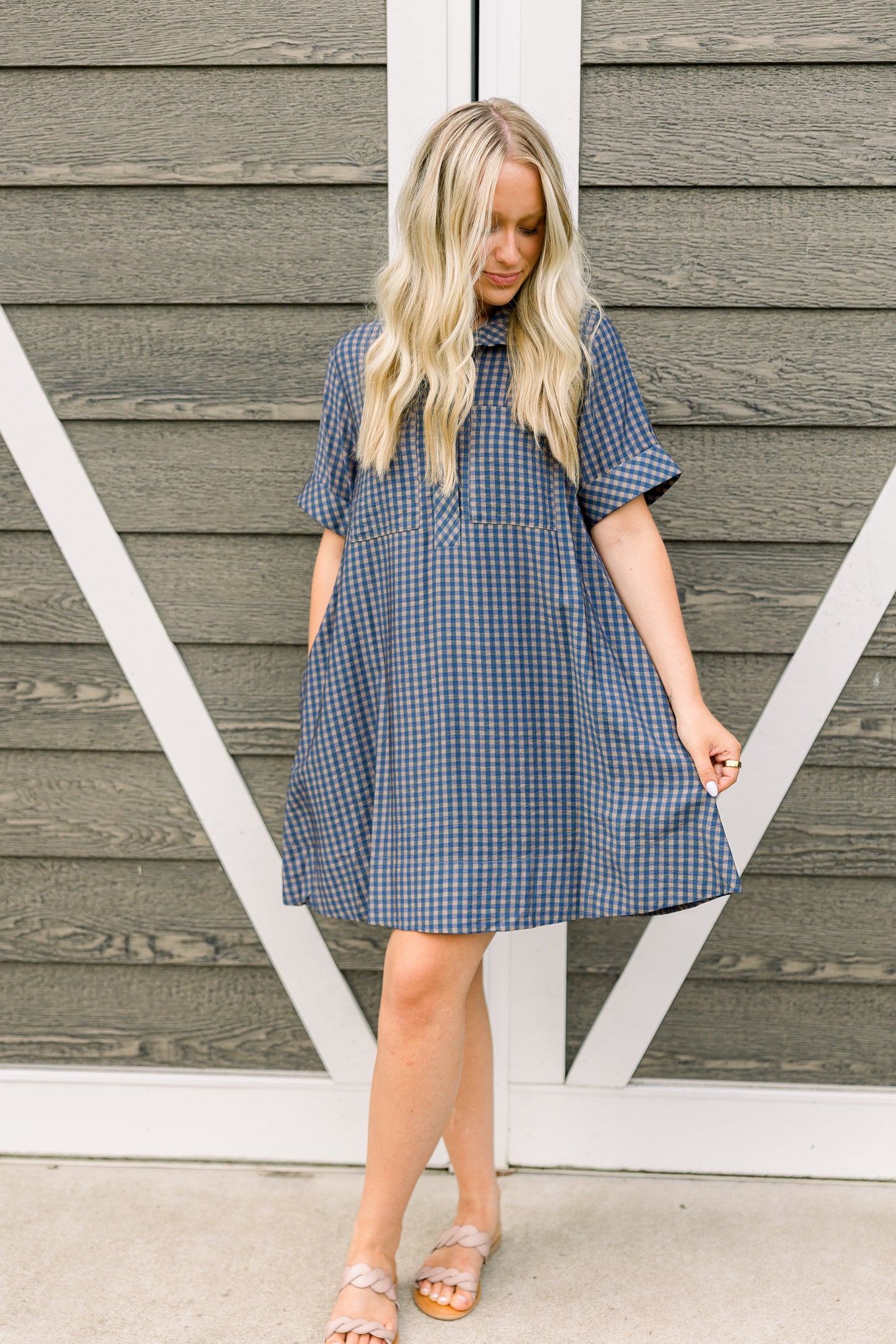 Navy Plaid Short Dress